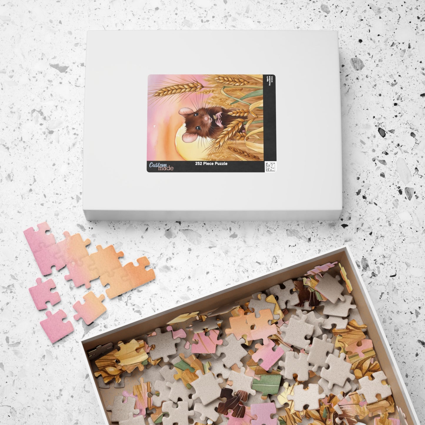 Animal Jigsaw Puzzle Gifted, Cute Mouse in Wheat Field Sunset Art, Animal Lover Brain Teaser Game Family Activity, Relaxing Hobby Enthusiast