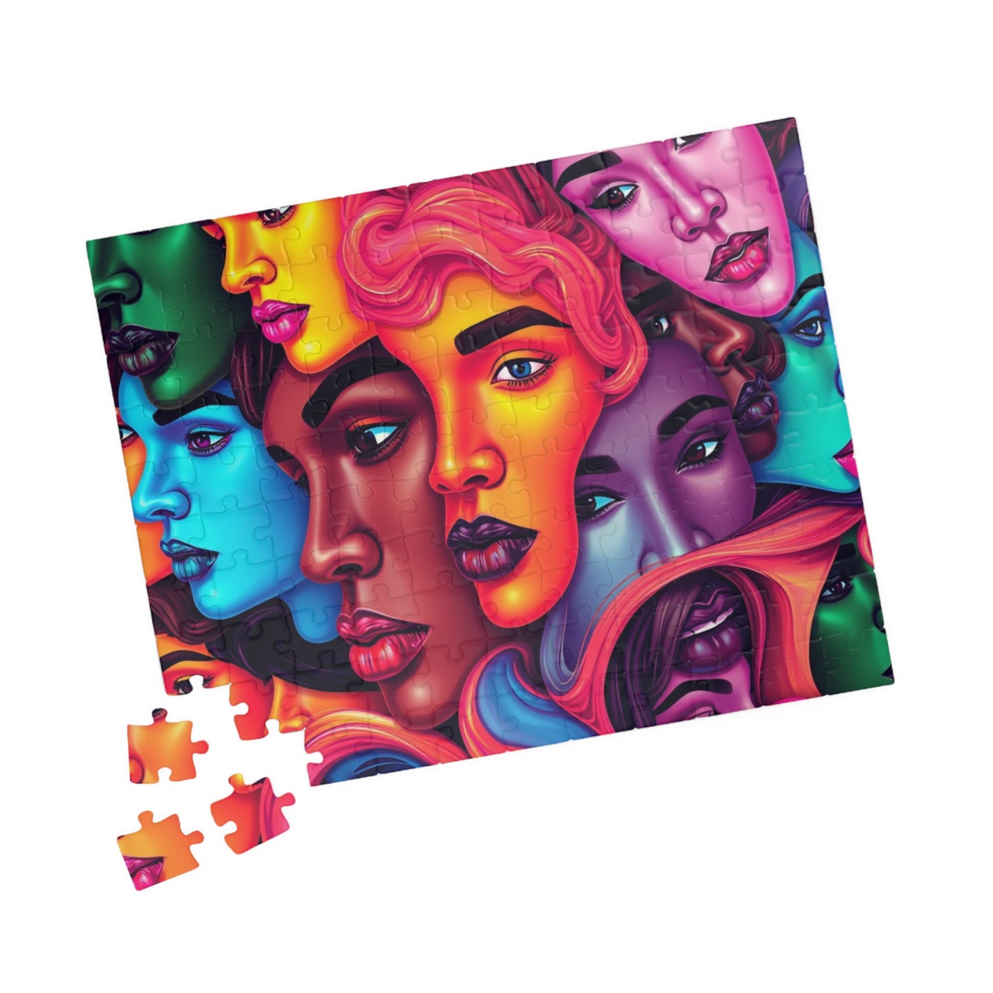 Blended Faces Abstract Jigsaw Puzzle, Interwoven Kaleidoscope Neon Faces, Brain Teaser, Unique Hobby Gift for Puzzle Enthusiasts, Collectors Puzzle The Puzzle Chest