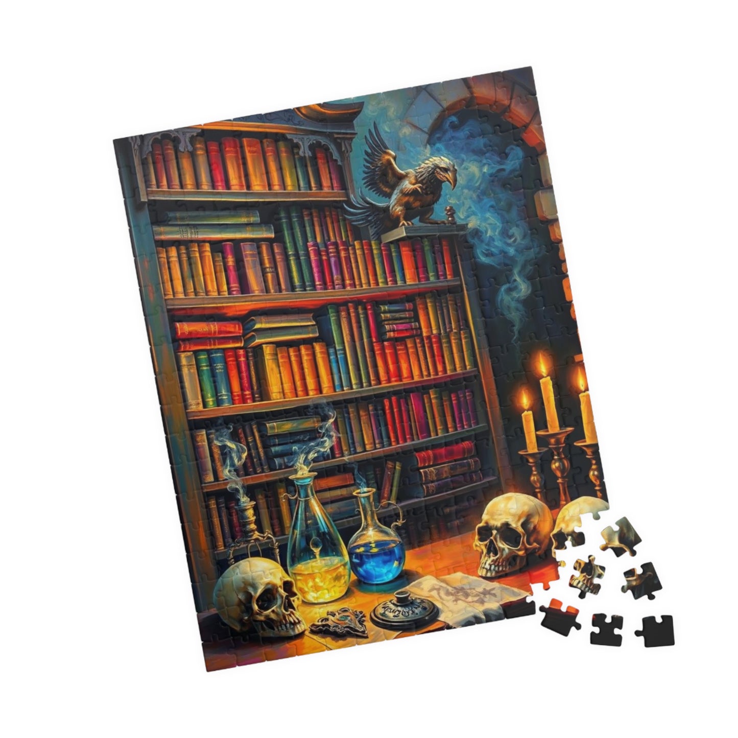 Enigmatic Library Jigsaw Puzzle - Mystical Artwork for Book Lovers, Halloween Home Decor, Family or Solo Fun, Holiday Birthday Gifts