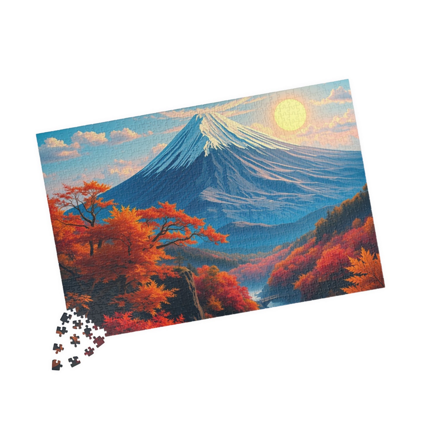 Surreal Autumn Mount Fuji Puzzle: Snow-Capped Peak and Vibrant Foliage Landscape Puzzle, Famous Landmark Jigsaw Game, Nature Lover Gift Puzzle The Puzzle Chest