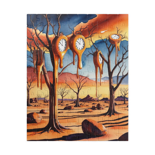 Surreal Desert Landscape Jigsaw Puzzle, Melting Clocks and Barren Trees, Mind-bending Fantasy Art Game, Salvador Dali Inspired, Giftable 110 pcs (Vertical) Puzzle The Puzzle Chest