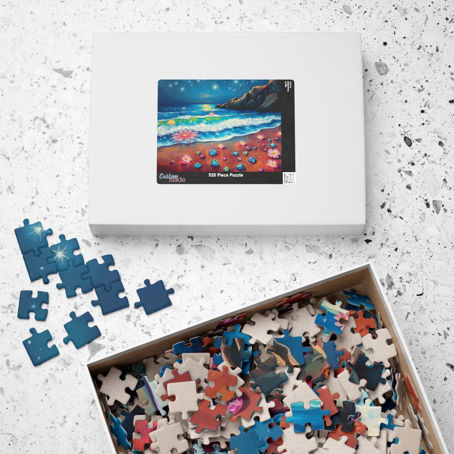 Lotus Shoreline Dreams - Surreal Beach Jigsaw Puzzle with Gems and Water Lilies, Gift for Ocean Lover, Coastal Home Décor, Family Activity Puzzle The Puzzle Chest