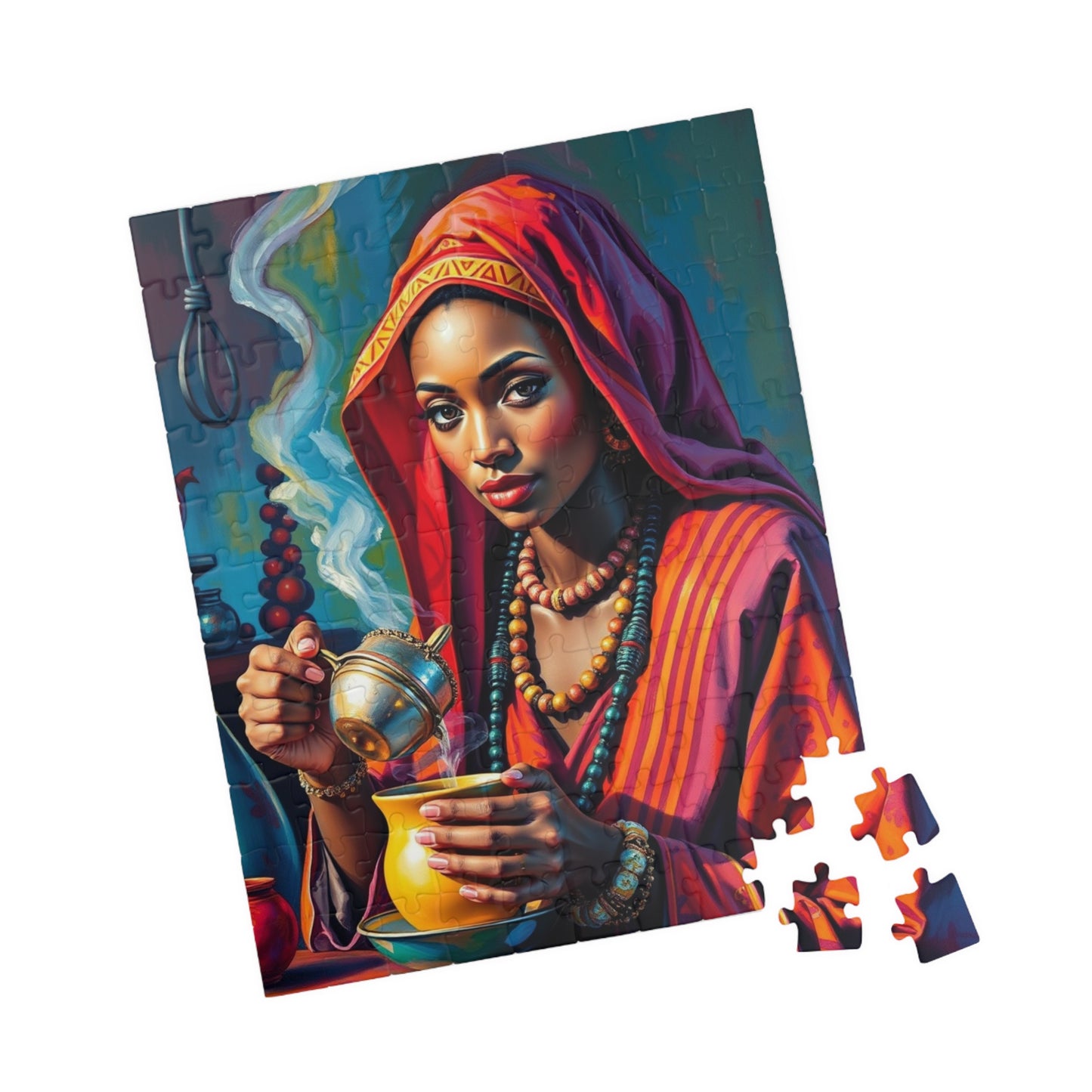Cultural Puzzle Ethiopian Woman Performing Coffee Ceremony, Traditional Mystical Art, Family Friendly Jigsaw Game, Puzzle Enthusiast Gift Puzzle The Puzzle Chest