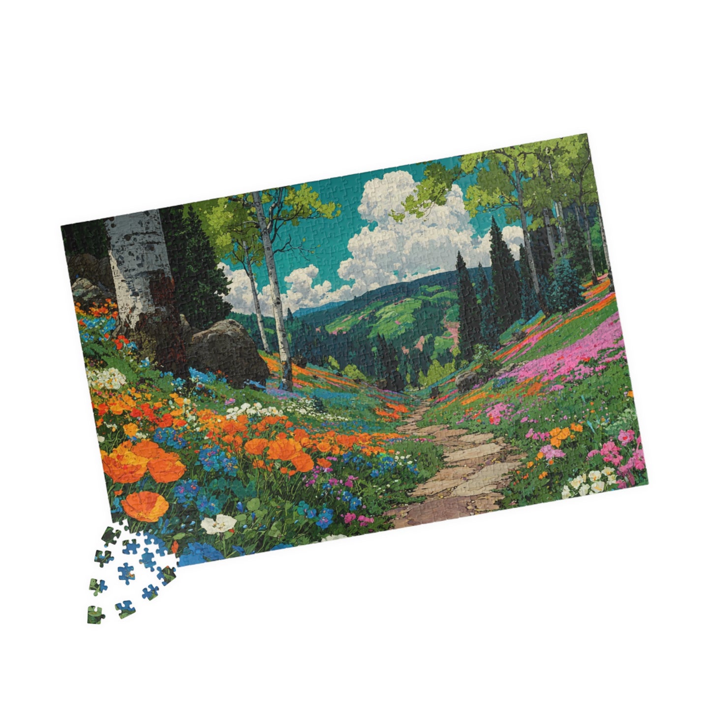 Wildflower Trail Jigsaw Puzzle – Peaceful Spring Path Through a Lush Forest, Nature Inspired Landscape Scene 1014 pcs (Horizontal) Puzzle The Puzzle Chest
