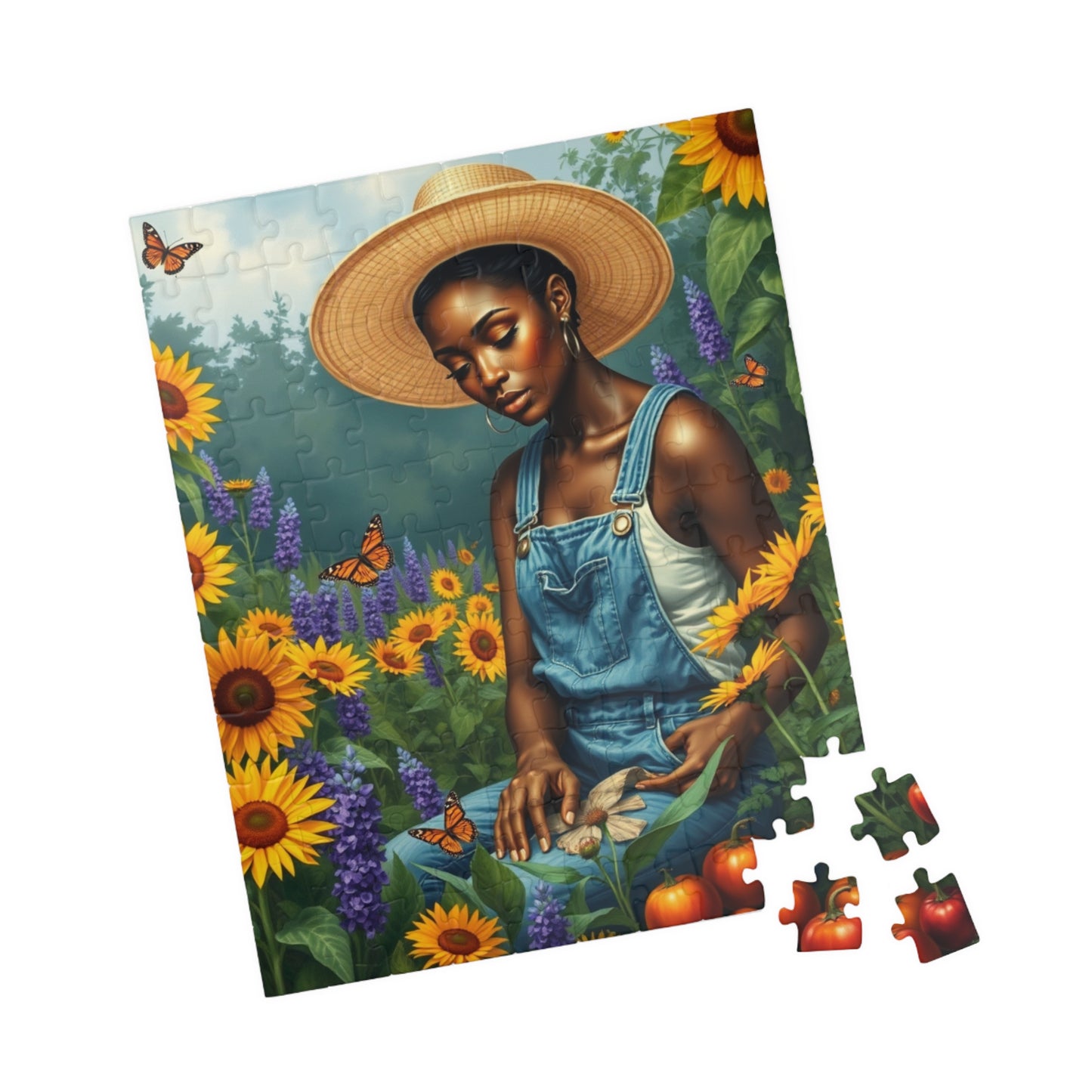 Botanical Black Woman Jigsaw Puzzle, Colorful Garden Scene, Puzzle Lover Gift, Nature Theme, 110-1014 Piece Afrocentric Artwork Puzzle The Puzzle Chest