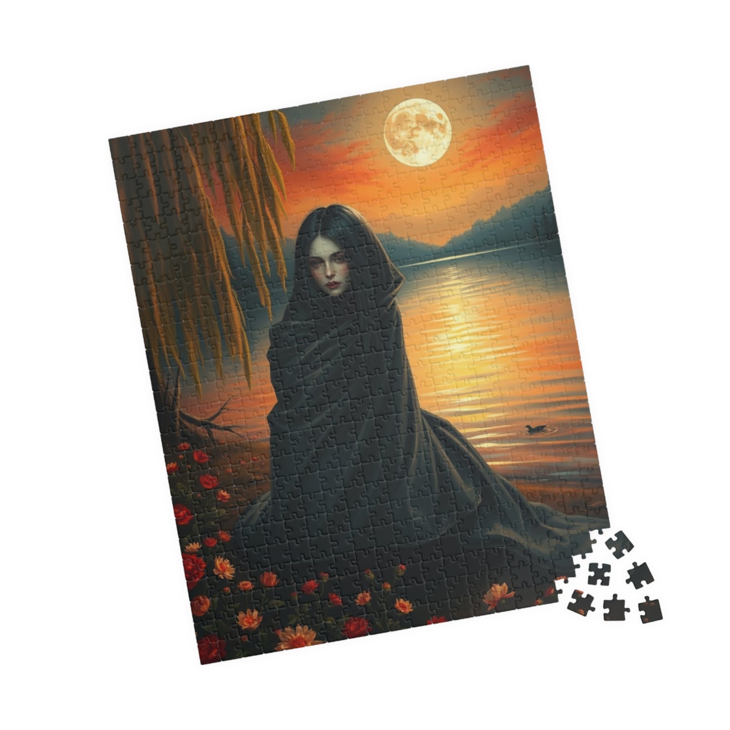 Jigsaw Puzzle, Mythical Selkie Sitting on Lakeshore under Full Moon, Dark Fantasy, 110, 252, 520, 1014-piece, Stress Relief Activity, Home Puzzle The Puzzle Chest