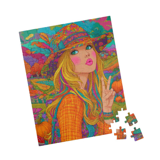 Retro Psychedelic Cowgirl Jigsaw Puzzle - Autumn Themed Cartoon Illustration, Artsy Gifts, Recreational Activities, Cozy Nights, Family Time 110 pcs (Vertical) Puzzle The Puzzle Chest
