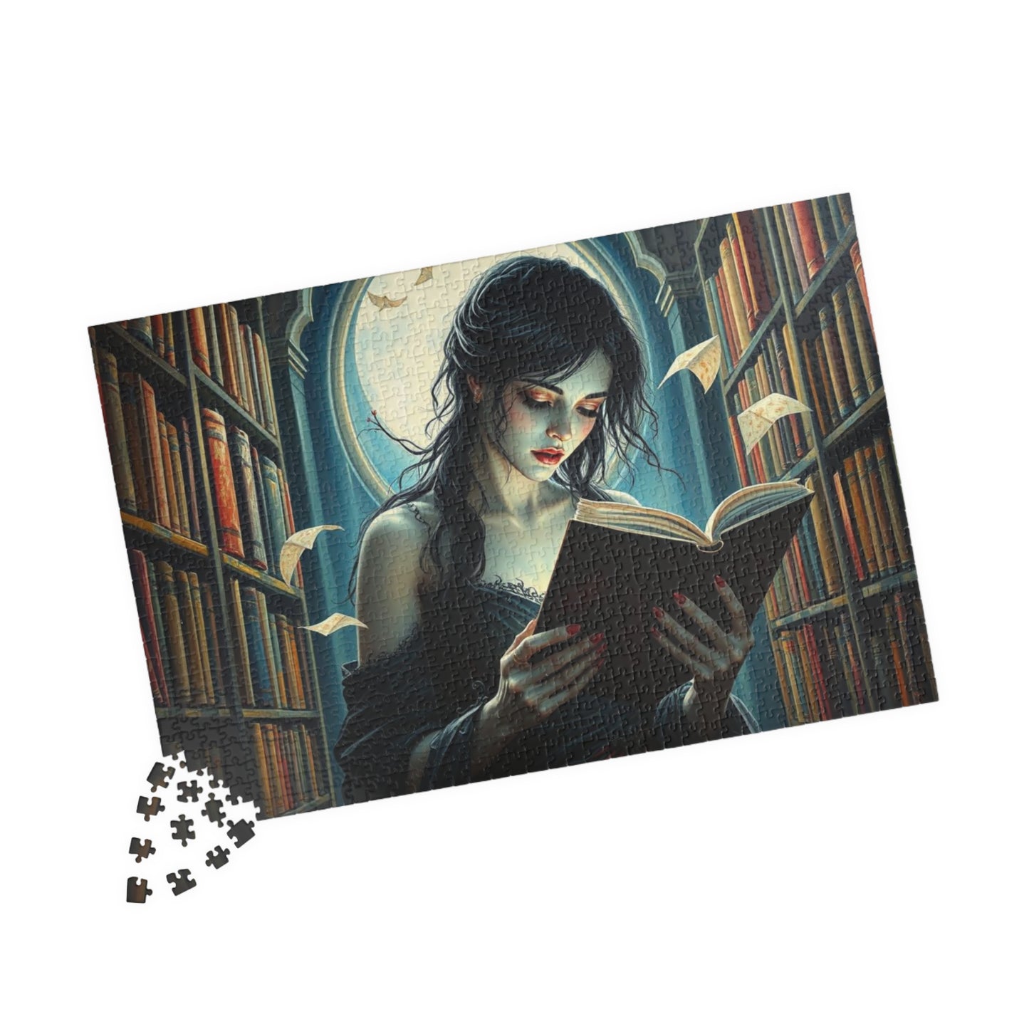 The Poet's Muse Jigsaw Puzzle, Spectral Woman Reading in Library, Gothic Puzzle, Dark Fantasy Puzzle, Mystical Book Lover Gift for Friend Puzzle The Puzzle Chest