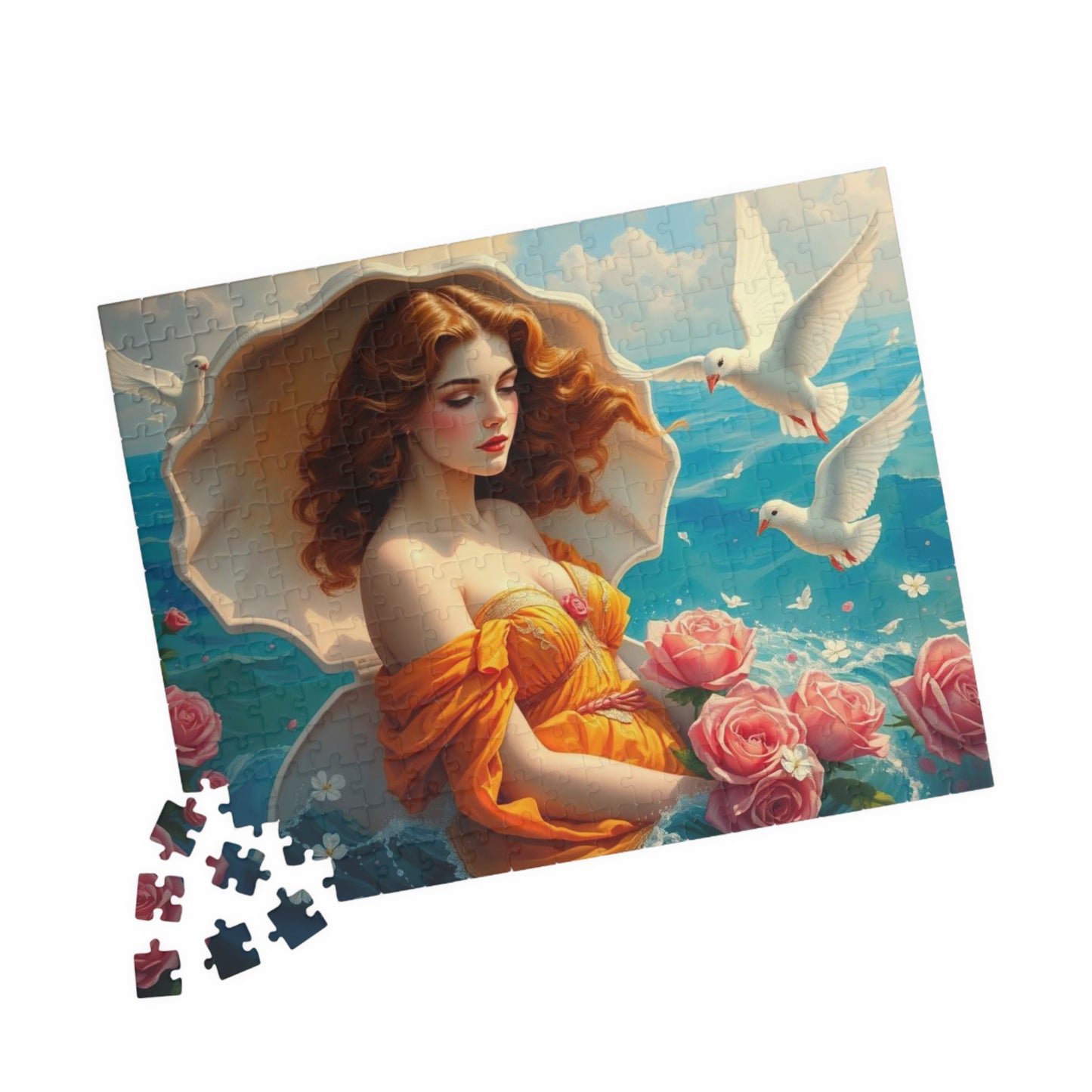 Aphrodite Jigsaw Puzzle Featuring Seashells Doves and Roses, Gift for Art Lovers, Relaxing Activity, Home Entertainment, Birthday Present Puzzle The Puzzle Chest