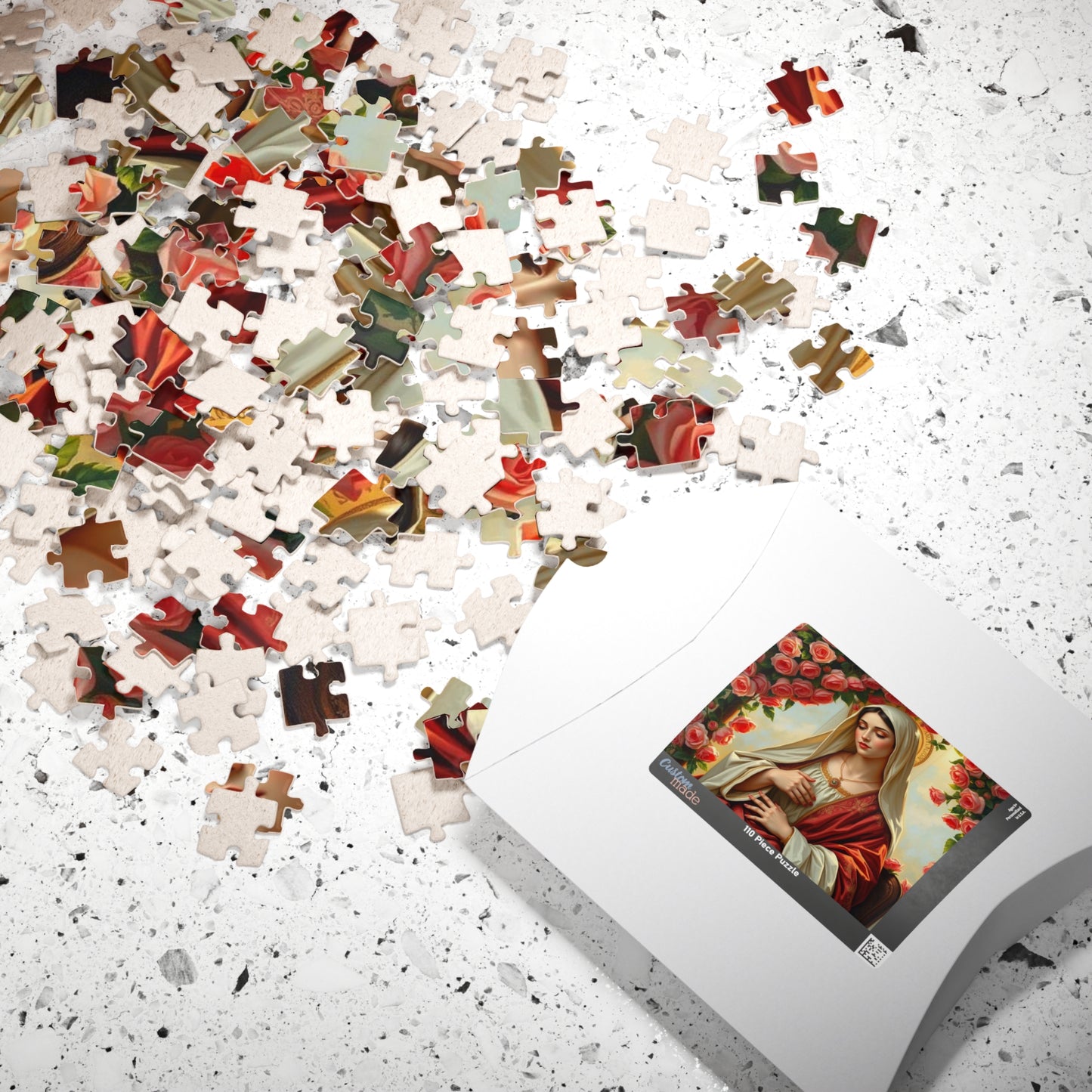 Serene Madonna Jigsaw Puzzle - Rose Design, Religious Art Puzzle, Faith-Based Puzzle, Ideal for Solo Fun, Game Night, Puzzle Lover Gift Puzzle The Puzzle Chest