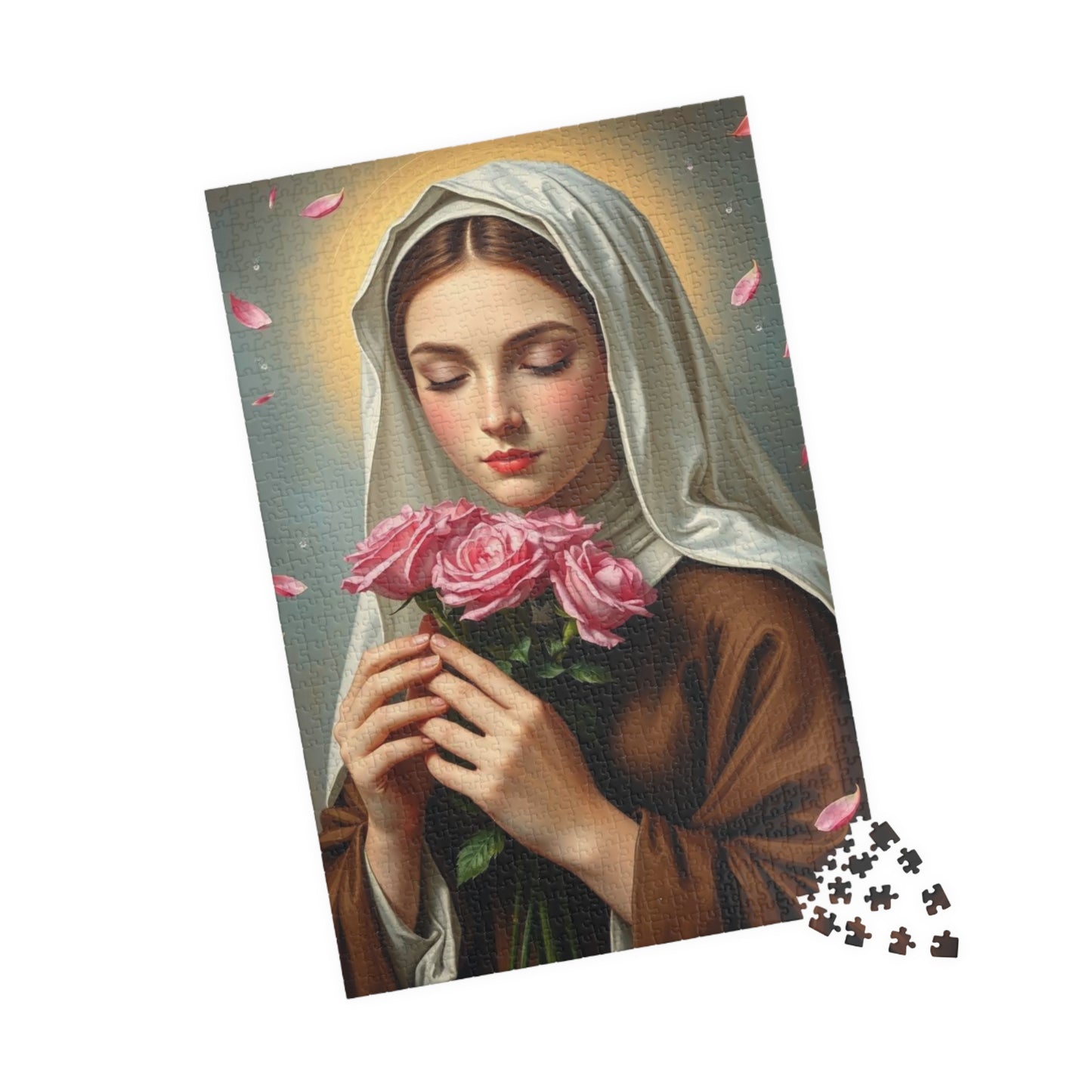 Puzzle, Saint Therese of Lisieux Holding Pink Roses, Adult Jigsaw Game, Religious Art, Meditation Activity, Christian Gift, Holiday Present Puzzle The Puzzle Chest