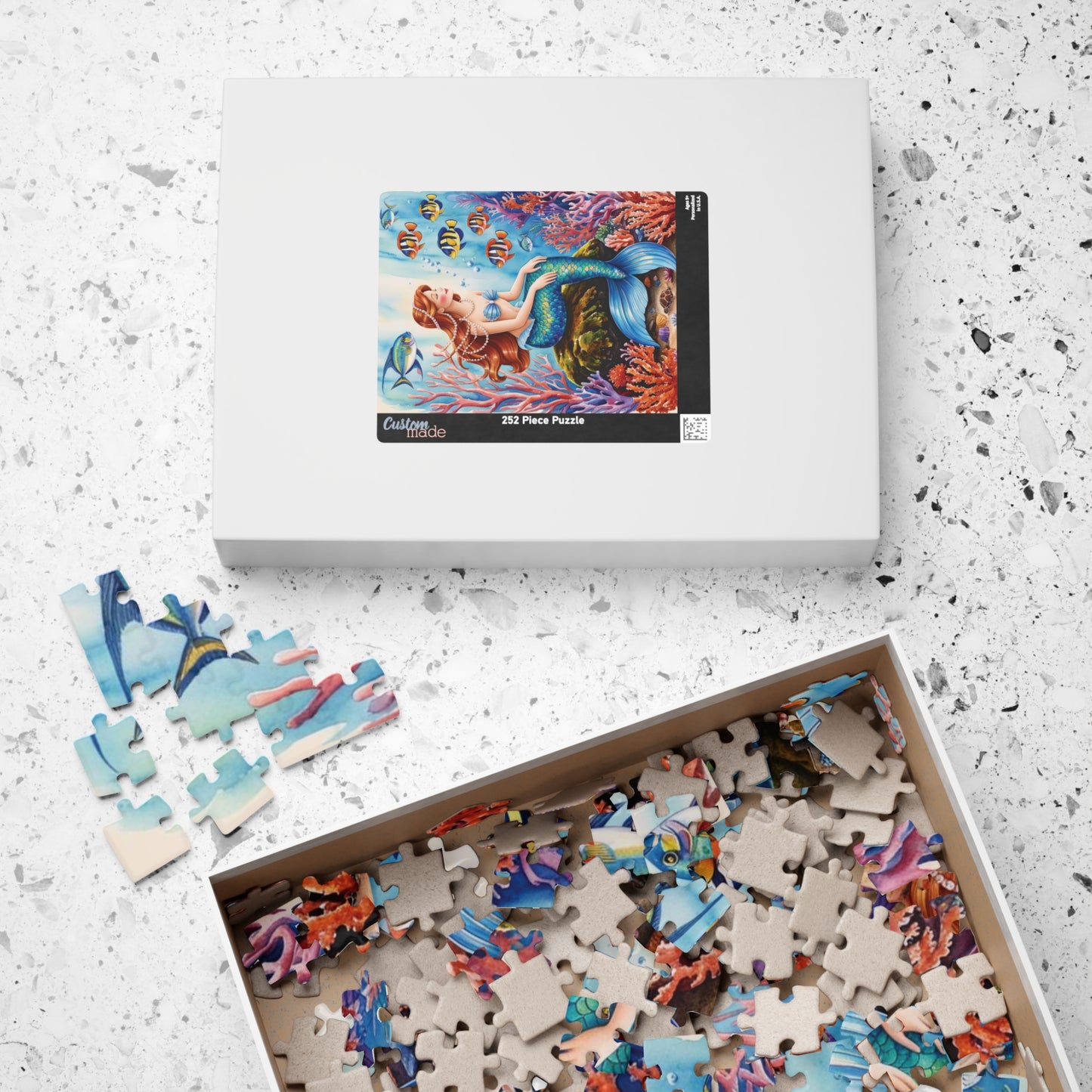 Mythical Creature Puzzle, Mermaid Sitting on Rock Jigsaw Game, Underwater Coral Reef Ocean Theme, Challenging Fun Family Activity Game Night Puzzle The Puzzle Chest
