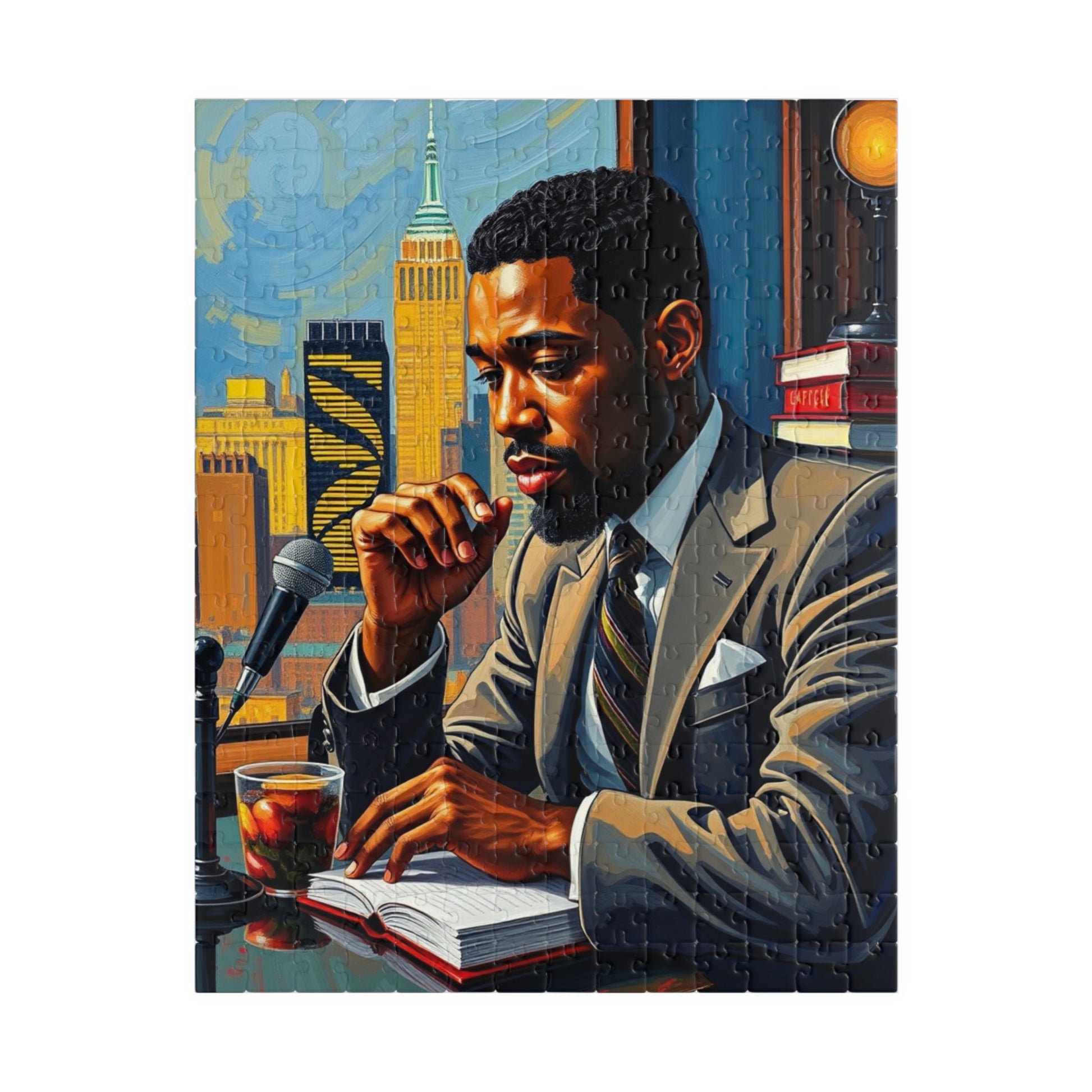 Black Art Puzzle, African American Poet at Café, Afrocentric Jigsaw Game for Adult, Solo or Family Fun, Holiday Gift for Puzzle Enthusiasts 252 pcs (Vertical) Puzzle The Puzzle Chest