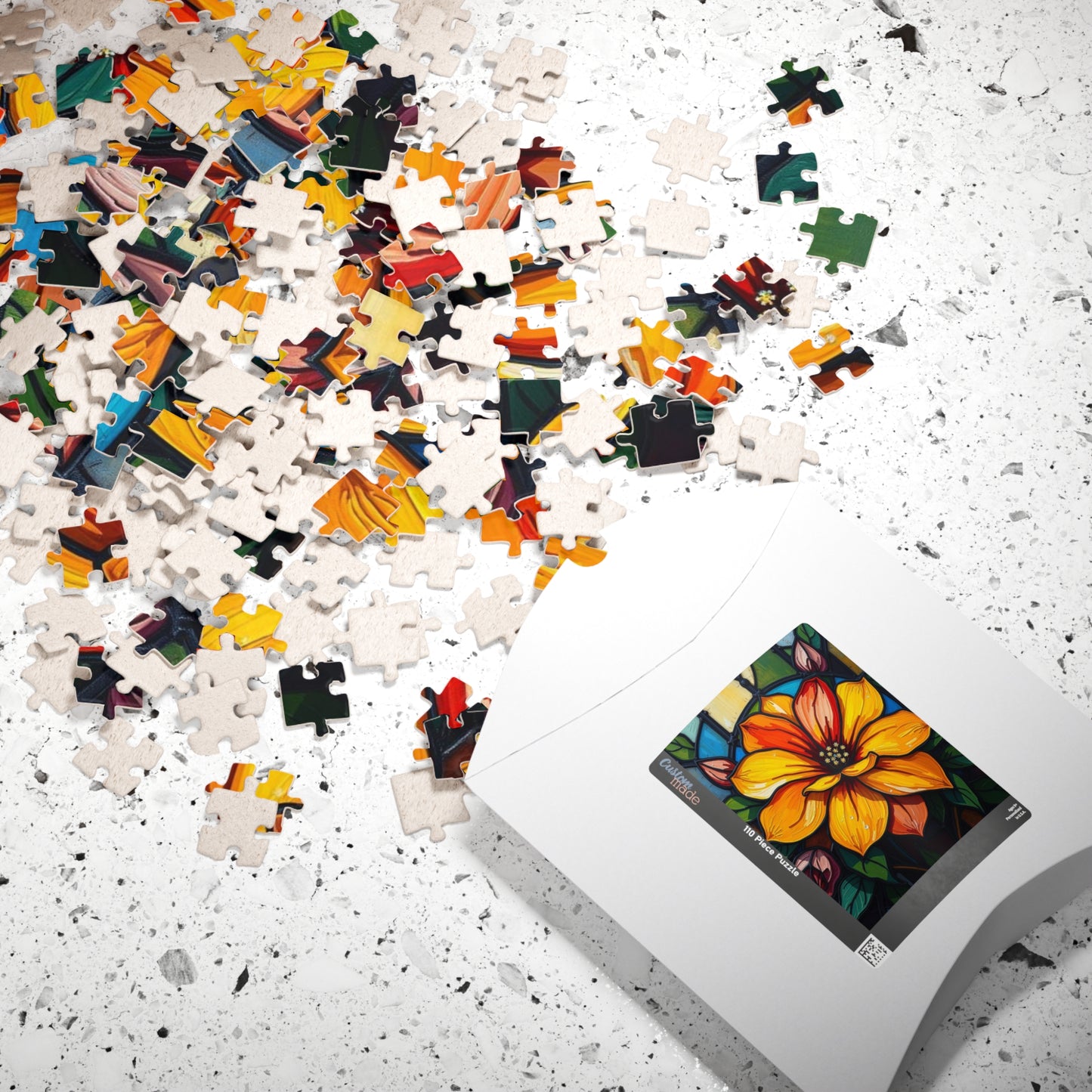 Petals of Light Stained Glass Style Floral Puzzle, 110-520 Piece Jigsaw, Home Décor, Brain Teaser, Gift for Puzzle Lovers, Family Activity