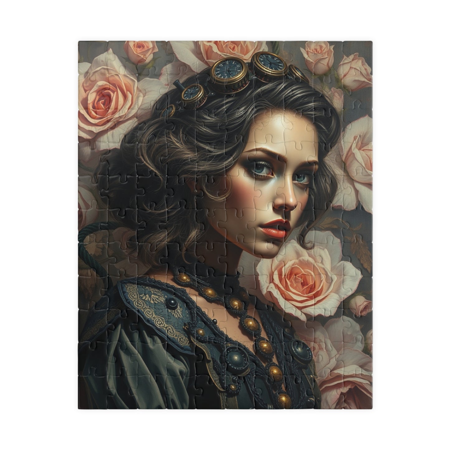 Beautiful Floral Portrait Puzzle, 110-1014 Piece Steampunk Design Jigsaw Game, Unique Gift for Art Lover Puzzle Enthusiast, Family Activity 110 pcs (Vertical) Puzzle The Puzzle Chest