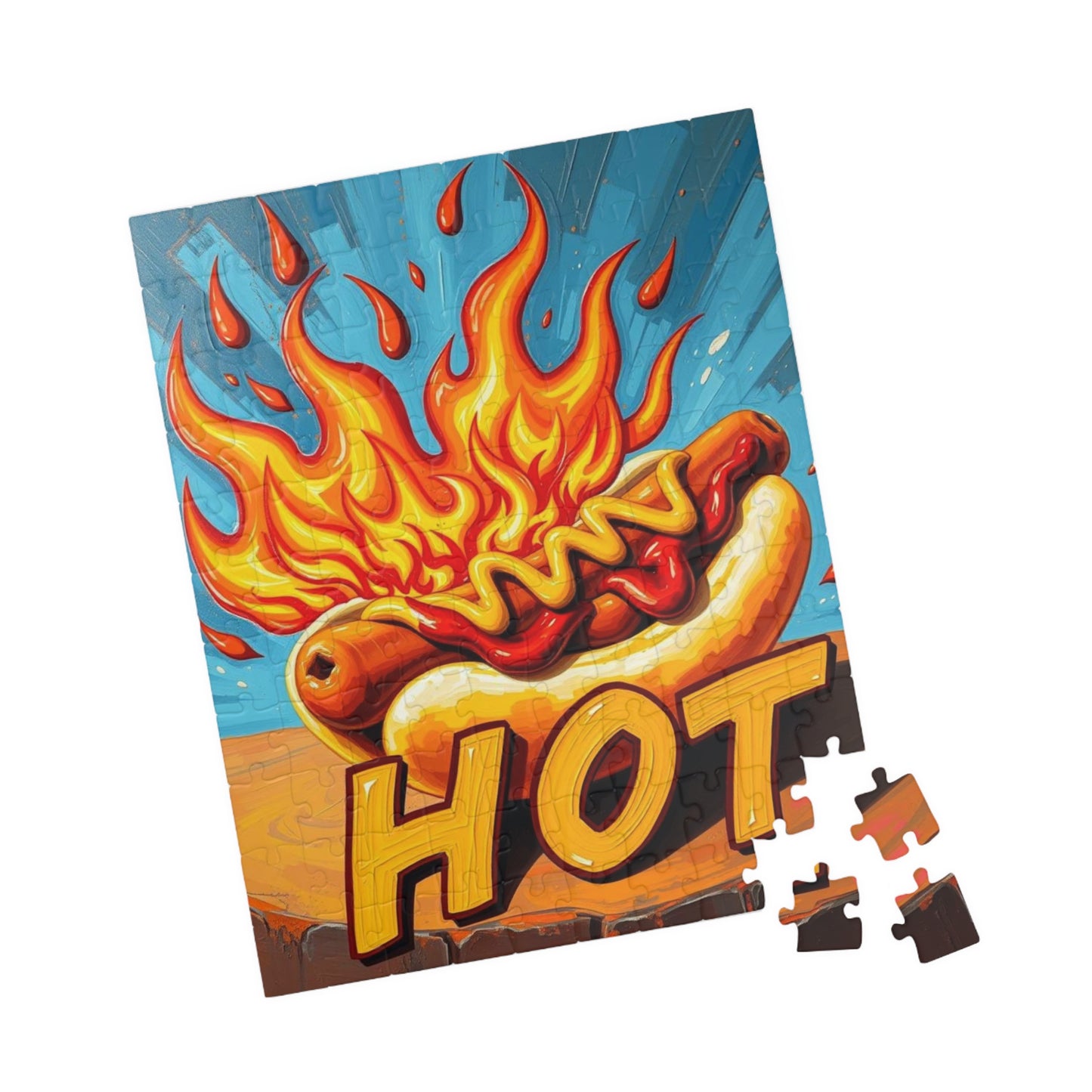 Hot Dog Puzzle - Pop Art Adult Jigsaw Game, Fun Fire Grilled 'HOT' Food Puzzle, Family Activity, Game Night, Unique Gift Idea, Brain Teaser Puzzle The Puzzle Chest