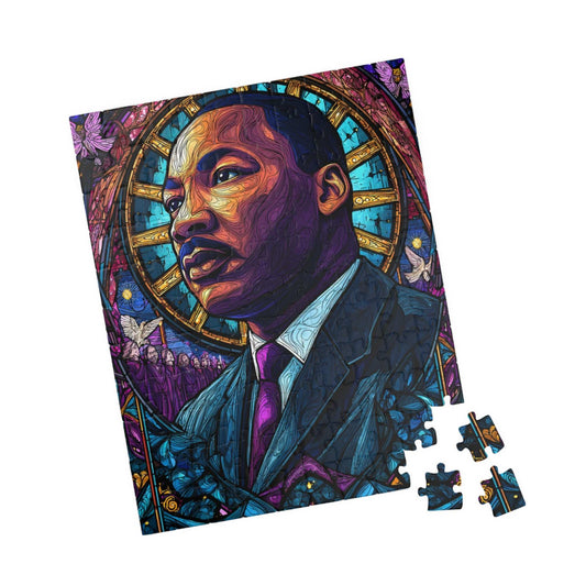 Black History Jigsaw Puzzle – Dr. Martin Luther King Jr. Stained Glass Illustration, Afrocentric Puzzle for Adults, Inspirational MLK Art Gift 110 pcs (Vertical) Puzzle The Puzzle Chest