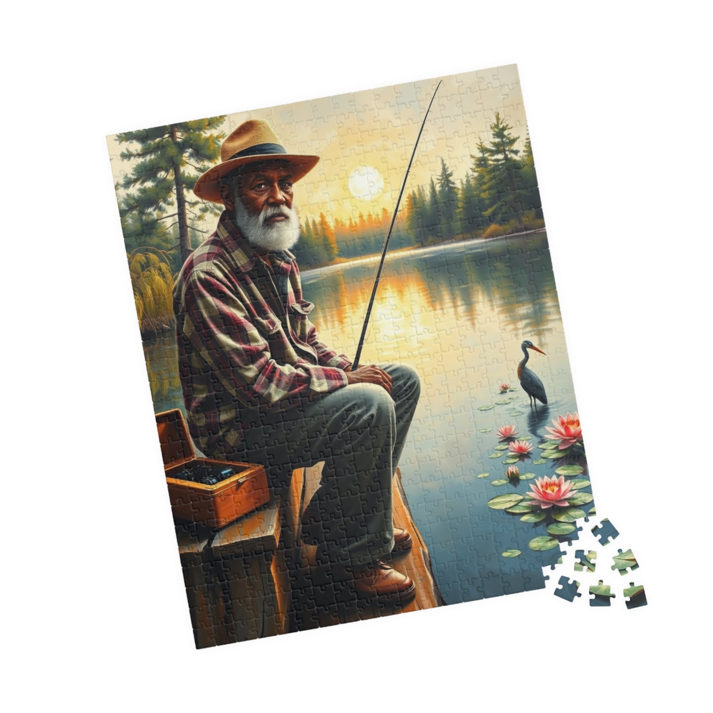 Fishing Scene Jigsaw Puzzle - African American Man, Nature Lover Afrocentric Black Art Gift, Creative Hobby, Family Fun, Father's Day Puzzle The Puzzle Chest