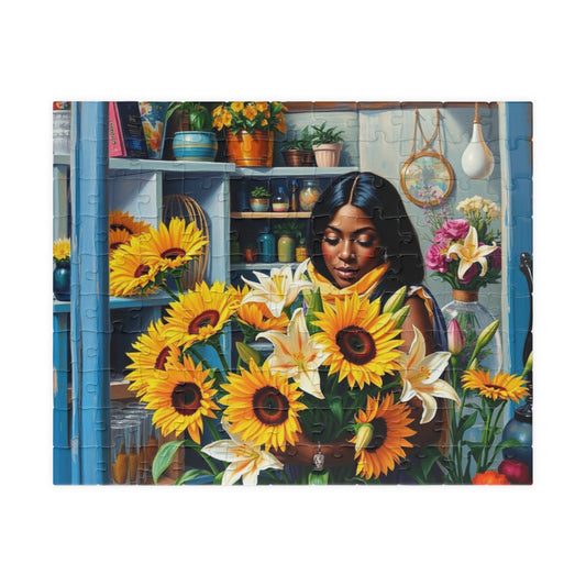 Flower Shop Jigsaw Puzzle - Black Woman Art Beautiful Puzzle for Relaxation Holiday Birthday Gift for Her Home Entertainment Mindful Moments 110 pcs (Horizontal) Puzzle The Puzzle Chest