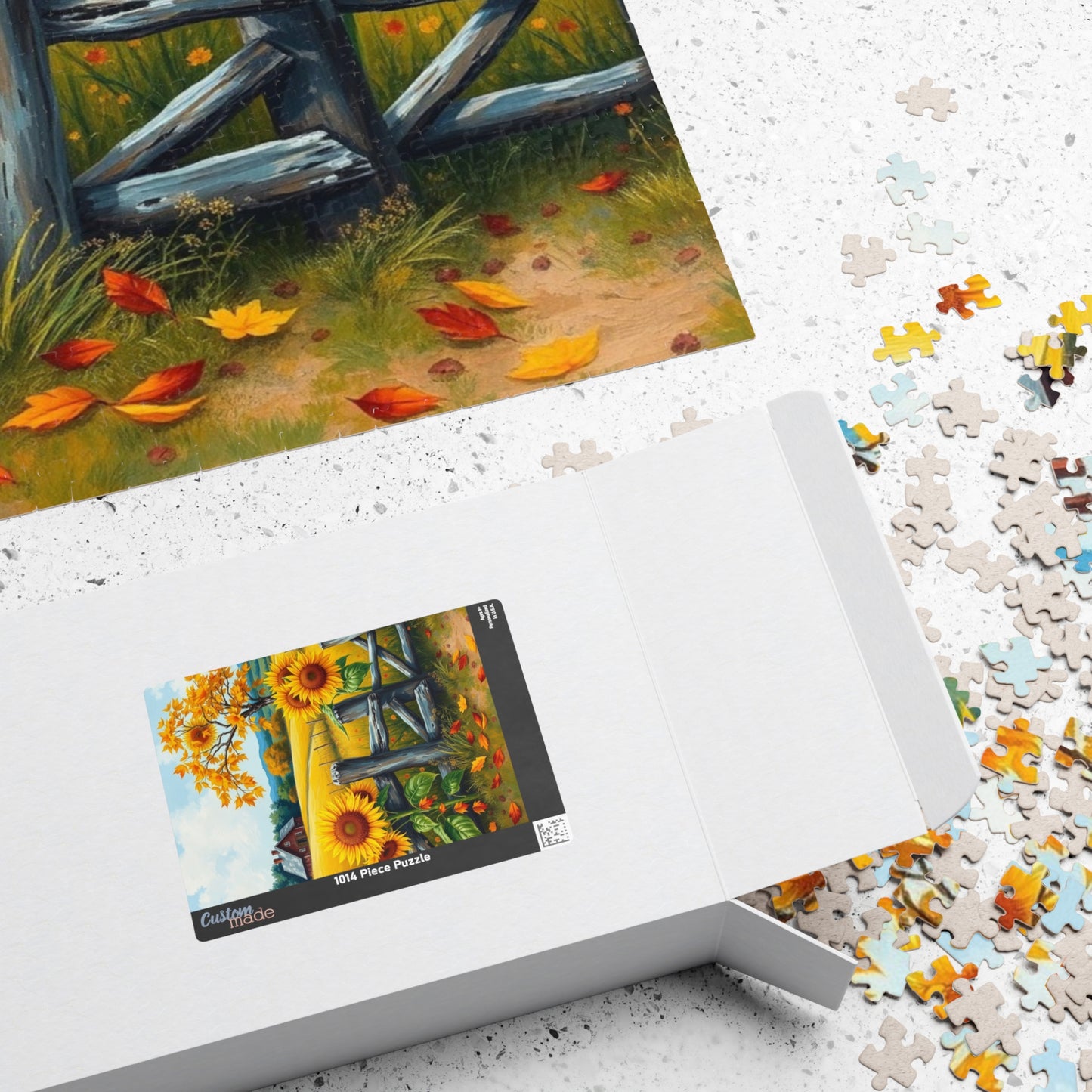 Jigsaw Puzzle, Sunflower Field Landscape Puzzle, Autumn Leaves, Wooden Fence, 110-1014 Pieces, Relaxing Activity, Home Decor, Gift for Puzzle The Puzzle Chest
