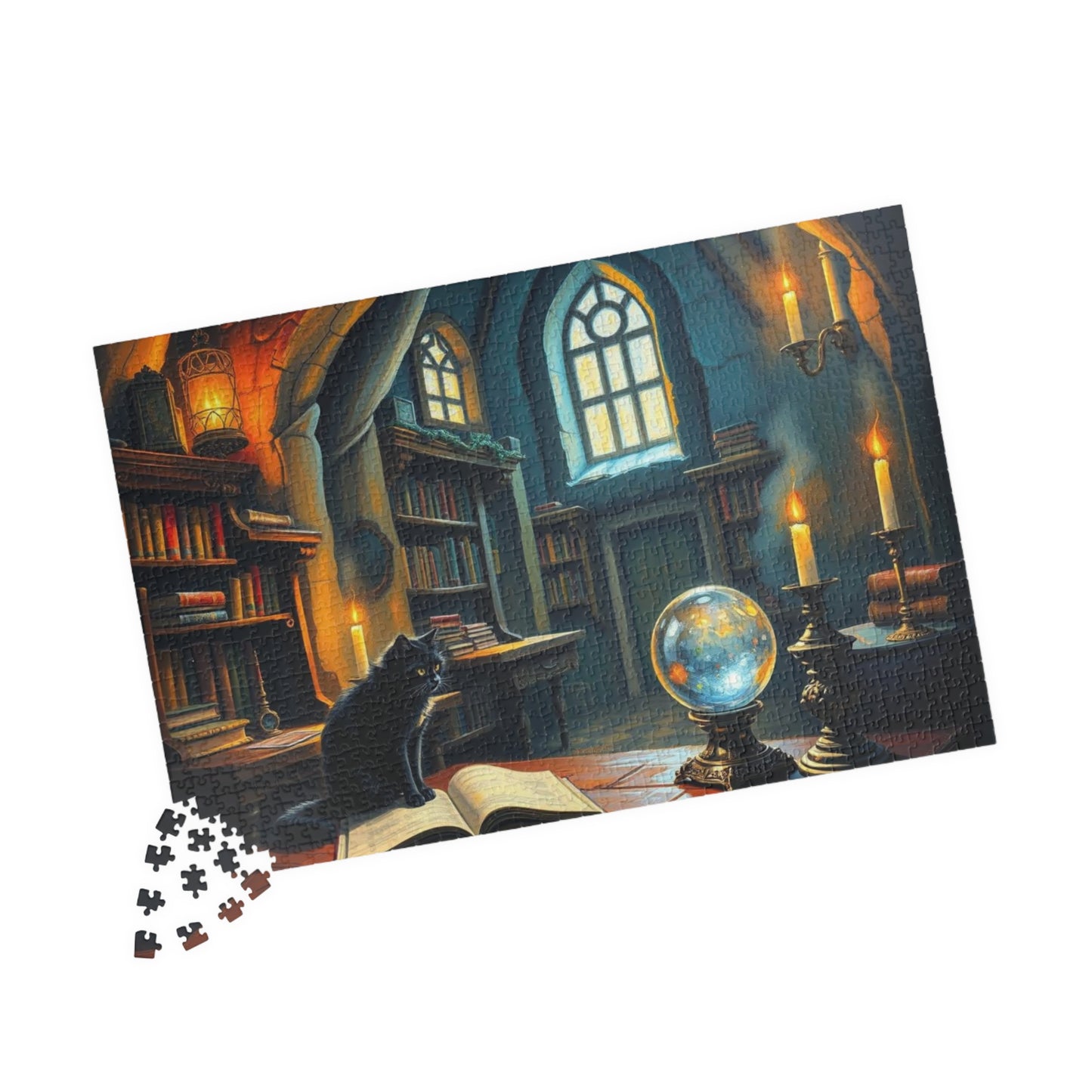 Mystical Library Puzzle, Enchanting Artwork Jigsaw, Cozy Game Night Activity, Cat Lovers Gift Puzzle The Puzzle Chest