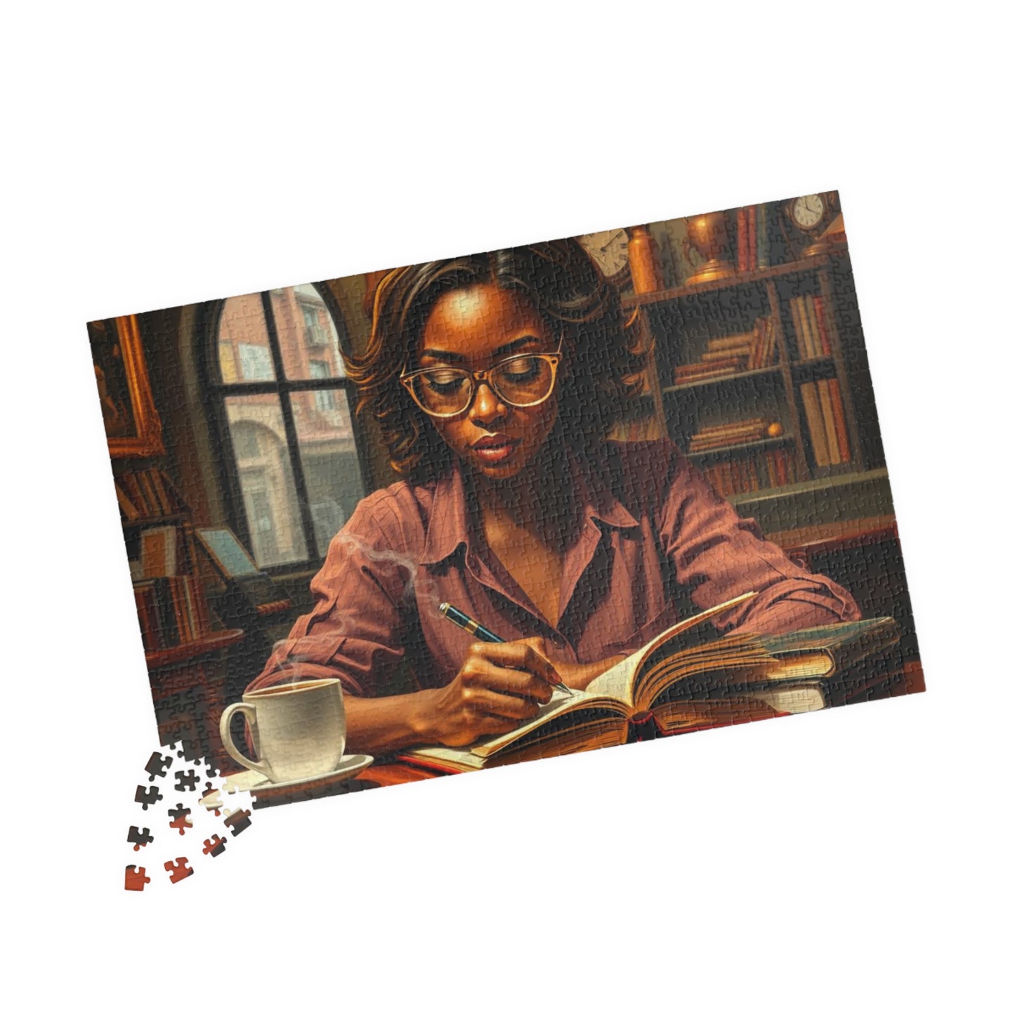 African American Woman Reading Jigsaw Puzzle, Black Art Afrocentric Puzzle Lover Gift for Bookworms, Friends, Family Fun, Mindful Home Entertainment Puzzle The Puzzle Chest