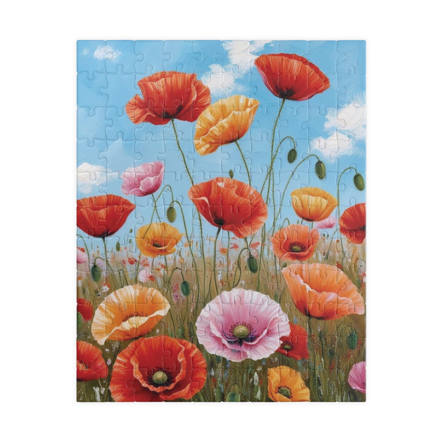 Blooming Poppies Puzzle, Close Up View, Colorful Floral Meadow Scene, Nature-Inspired Jigsaw Game, Unique Gift Art Enthusiast, Puzzle Lover 110 pcs (Vertical) Puzzle The Puzzle Chest