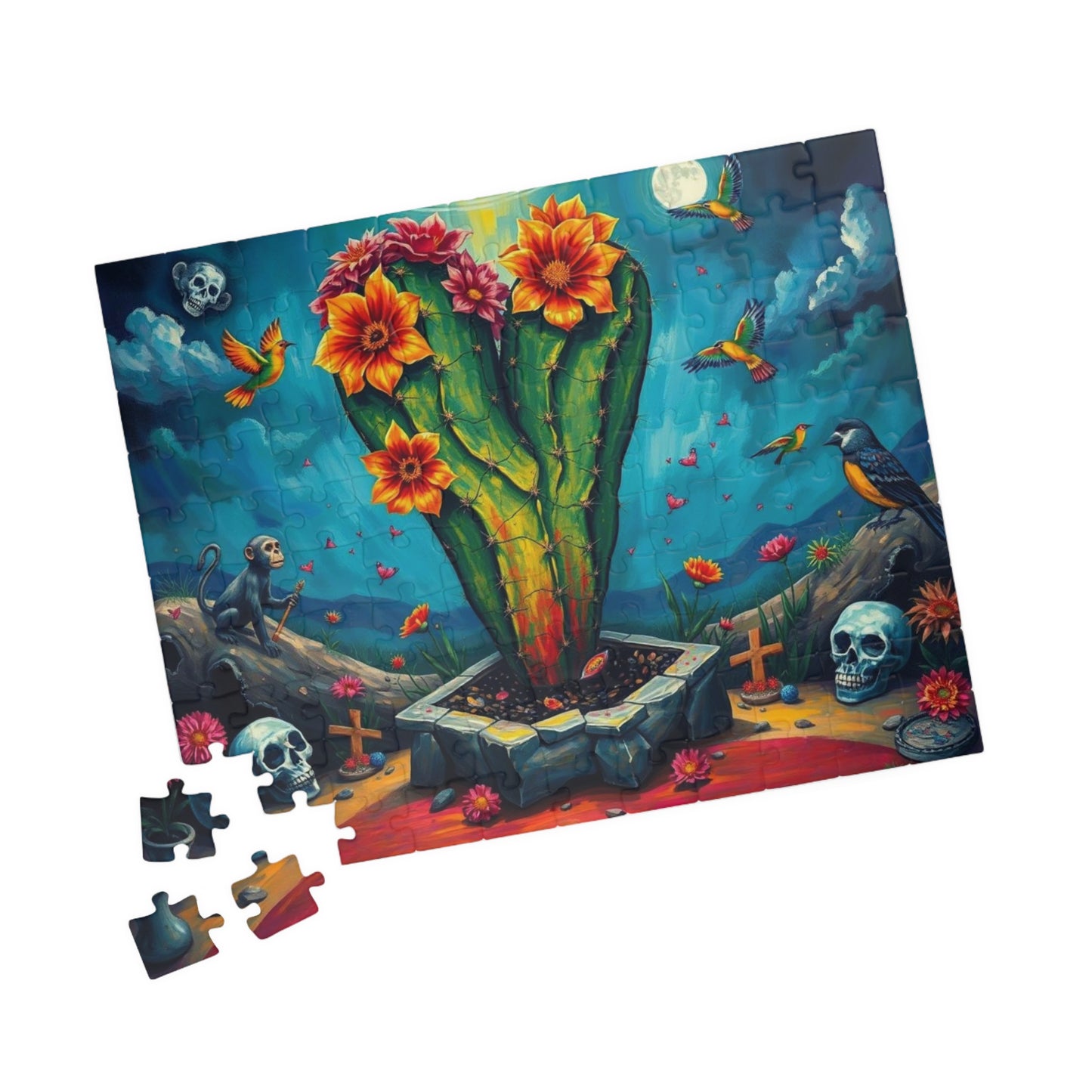 Stormborn Cactus Jigsaw Puzzle, Oversized Surreal Cactus and Skulls 110 252 520 1014-piece Jigsaw Game, Home Activity, Brain Teaser, Gift