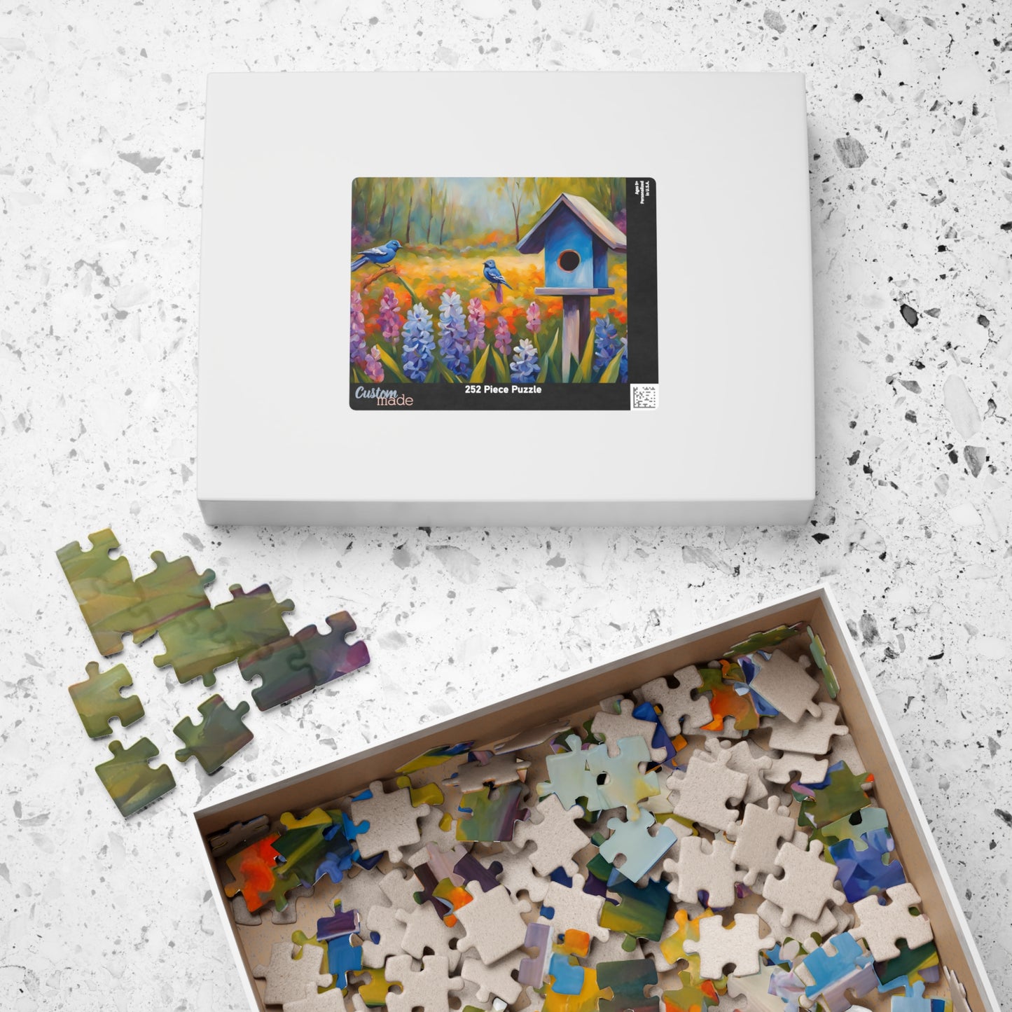 Jigsaw Puzzle, Charming Wooden Birdhouse Surrounded by Blooming Hyacinths and Birds, Mindfulness Activity, Indoor Entertainment, Family Puzzle The Puzzle Chest