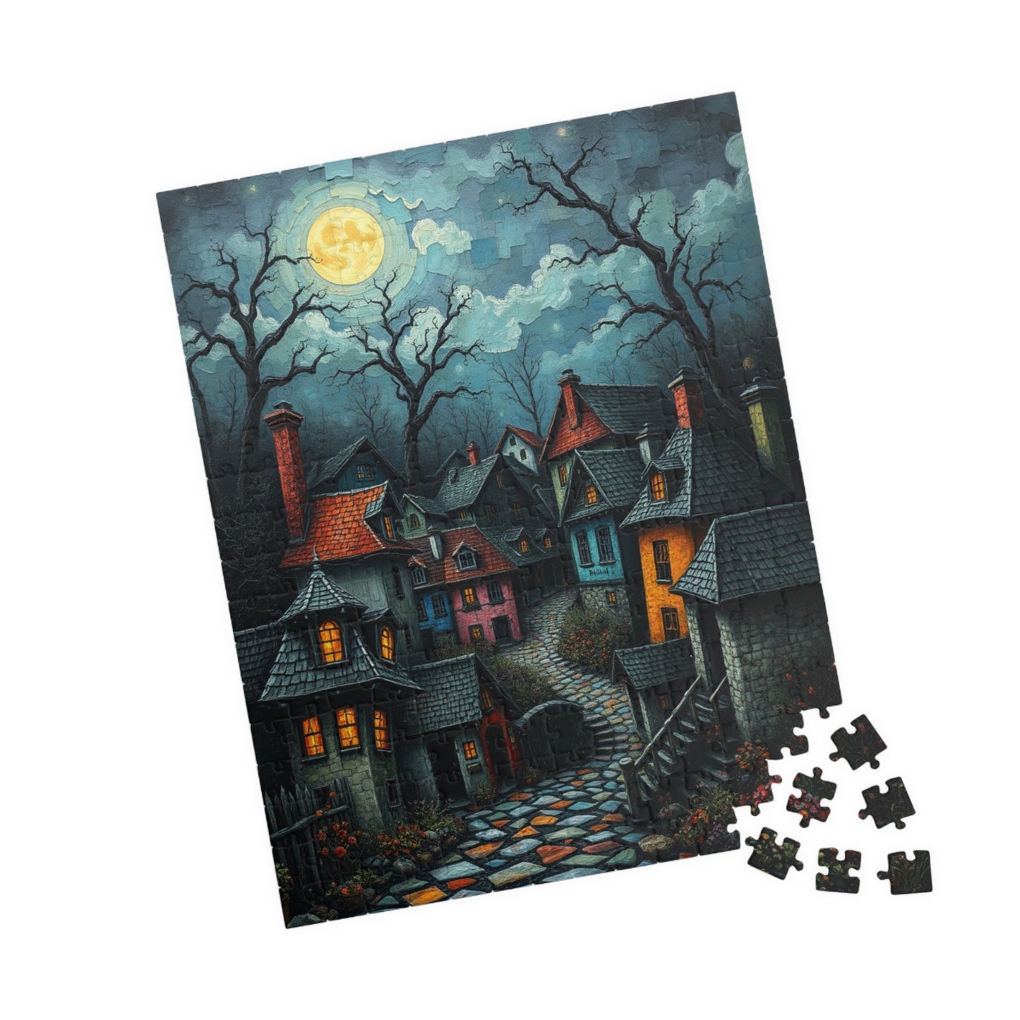 Mystical Night Village Puzzle: Enchanting Town Jigsaw Game, Perfect for Cozy Evenings, Family Fun, Halloween Decor, Gift Ideas The Puzzle Chest
