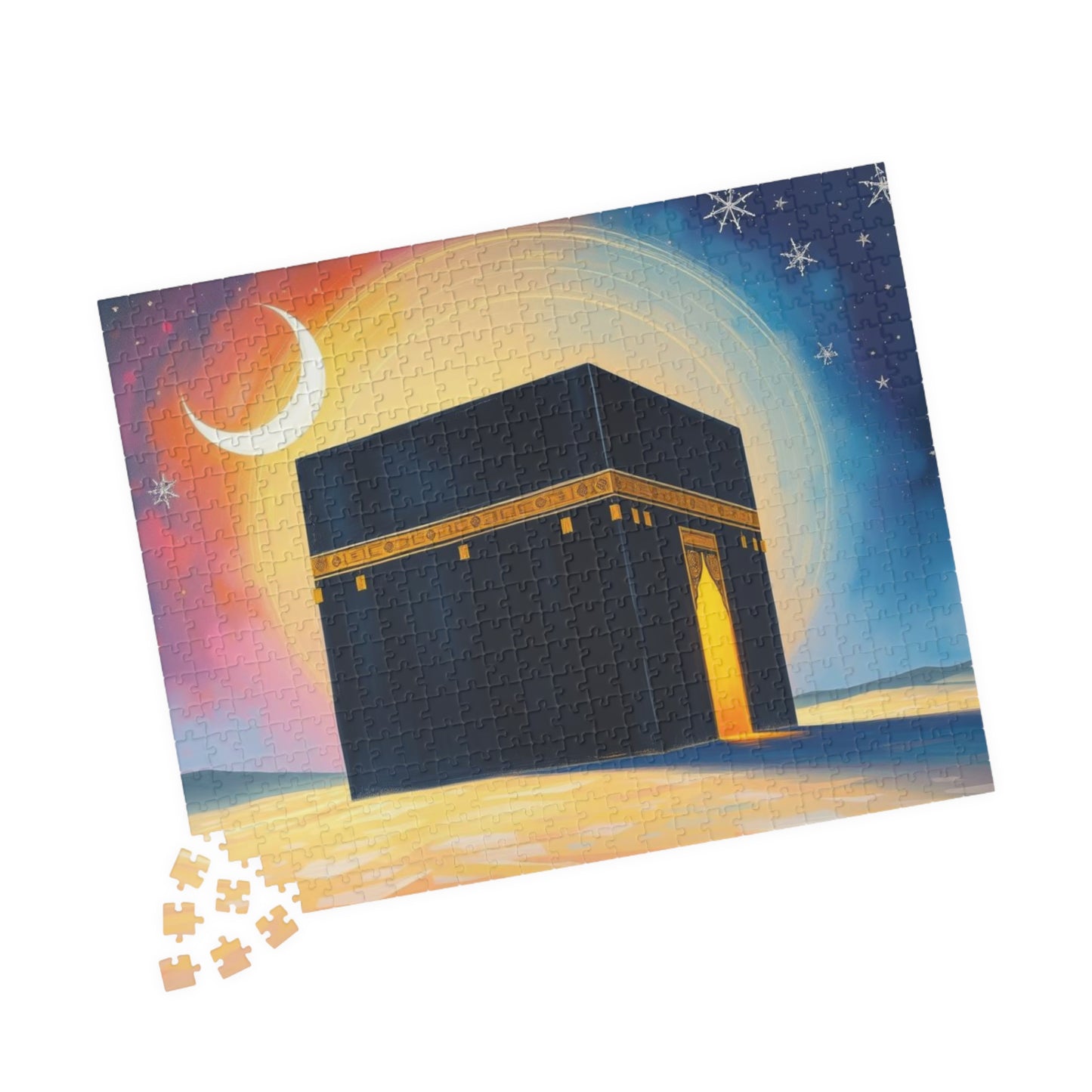 Serene Kaaba Jigsaw Puzzle Vibrant Desert Scene, Mindfulness Activity, Islamic Art Puzzle Home Entertainment, Family Fun, Gift for Him/Her