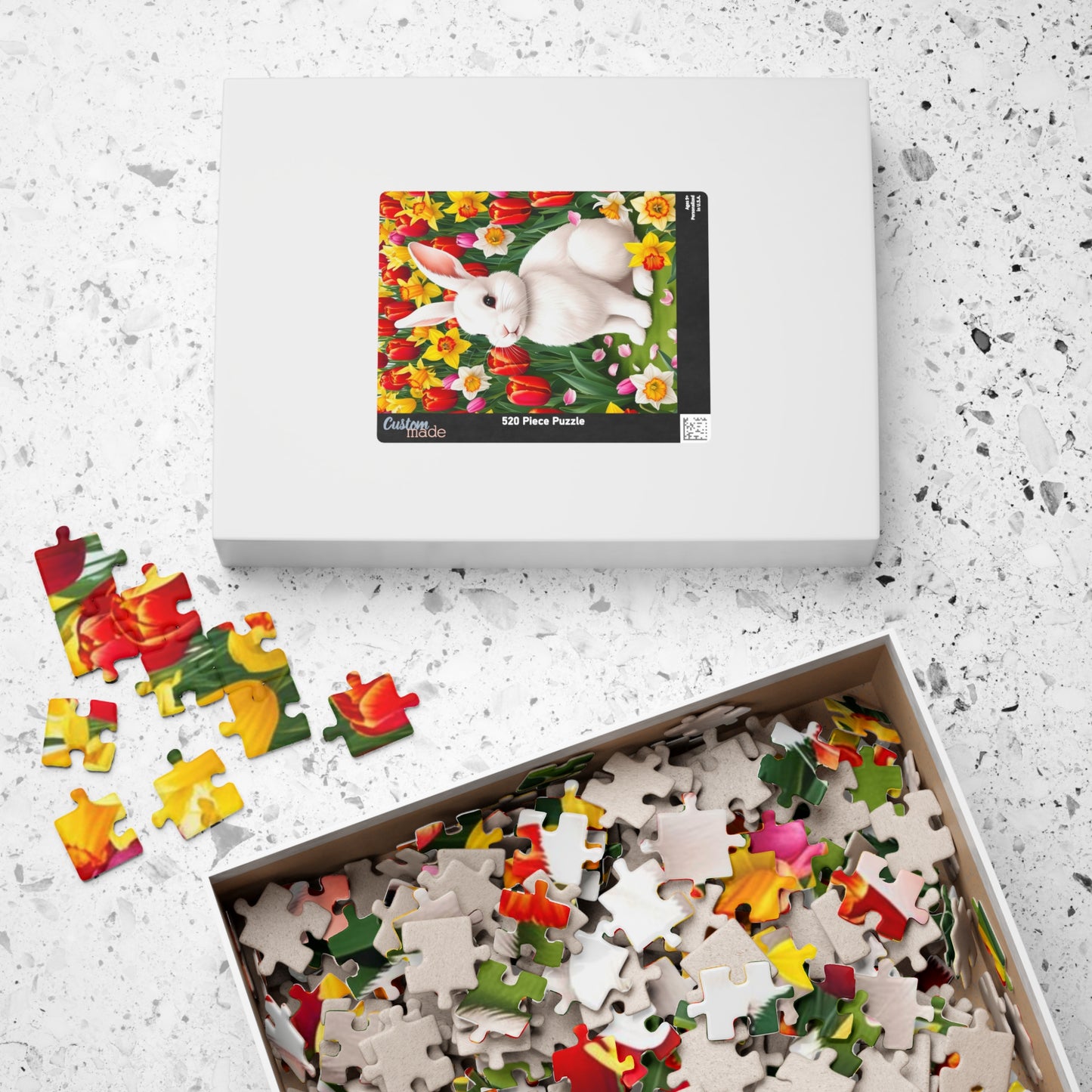 Puzzle - Fluffy Rabbit in Colorful Garden with Tulips and Daffodils, Fun Nature Jigsaw Game, Relaxing Hobby, Easter Gift, Mindful Activity Puzzle The Puzzle Chest
