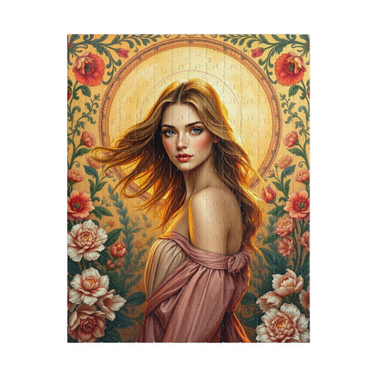 Beautiful Woman Portrait Jigsaw Puzzle, Elegant Art Floral Vintage Design, Romantic Decorative Scene for Puzzle Enthusiast, Best Unique Gift 252 pcs (Vertical) Puzzle The Puzzle Chest