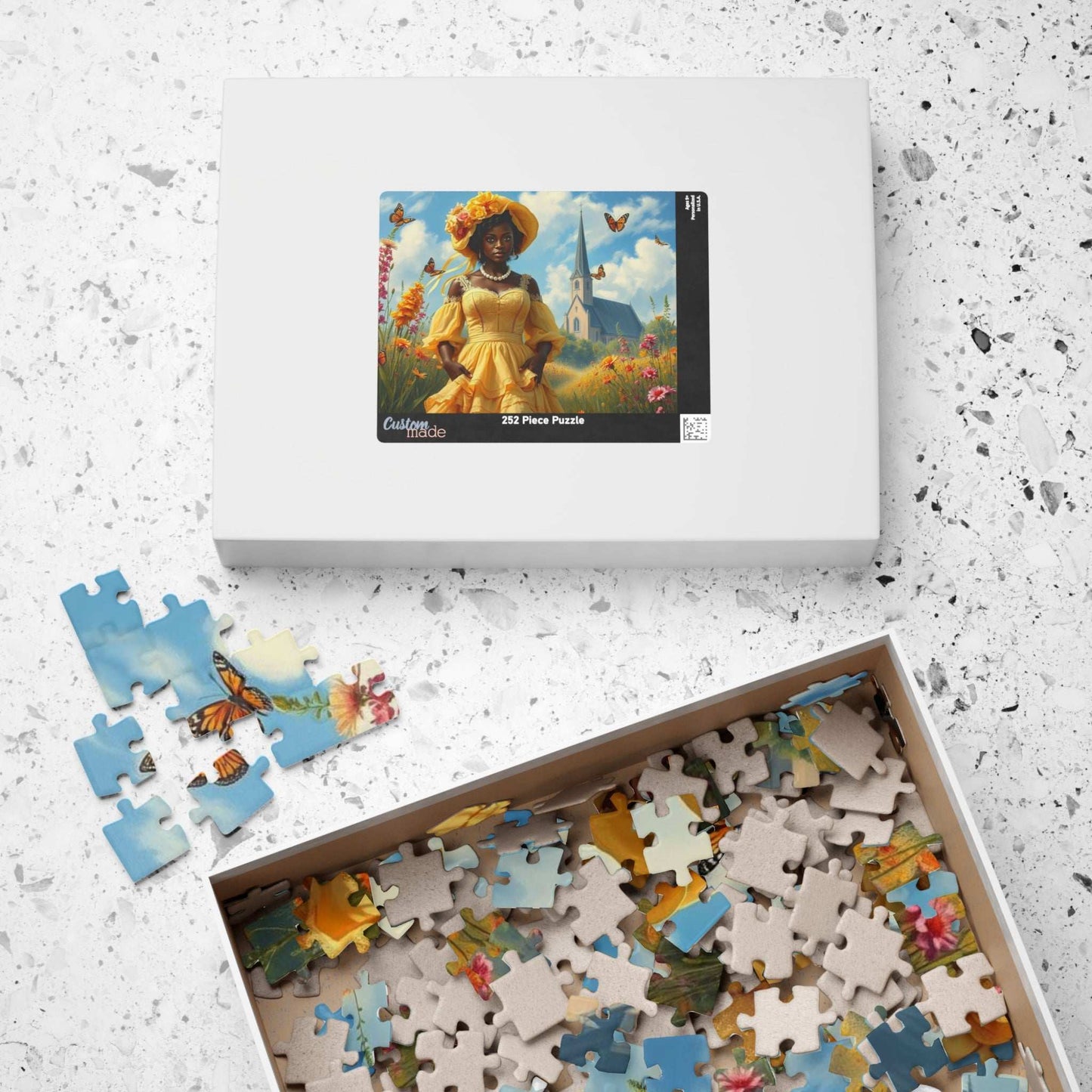 Victorian Puzzle - Black Woman in Ornate 19th-Century Dress in Wildflower Field, Afrocentric Art Puzzle The Puzzle Chest