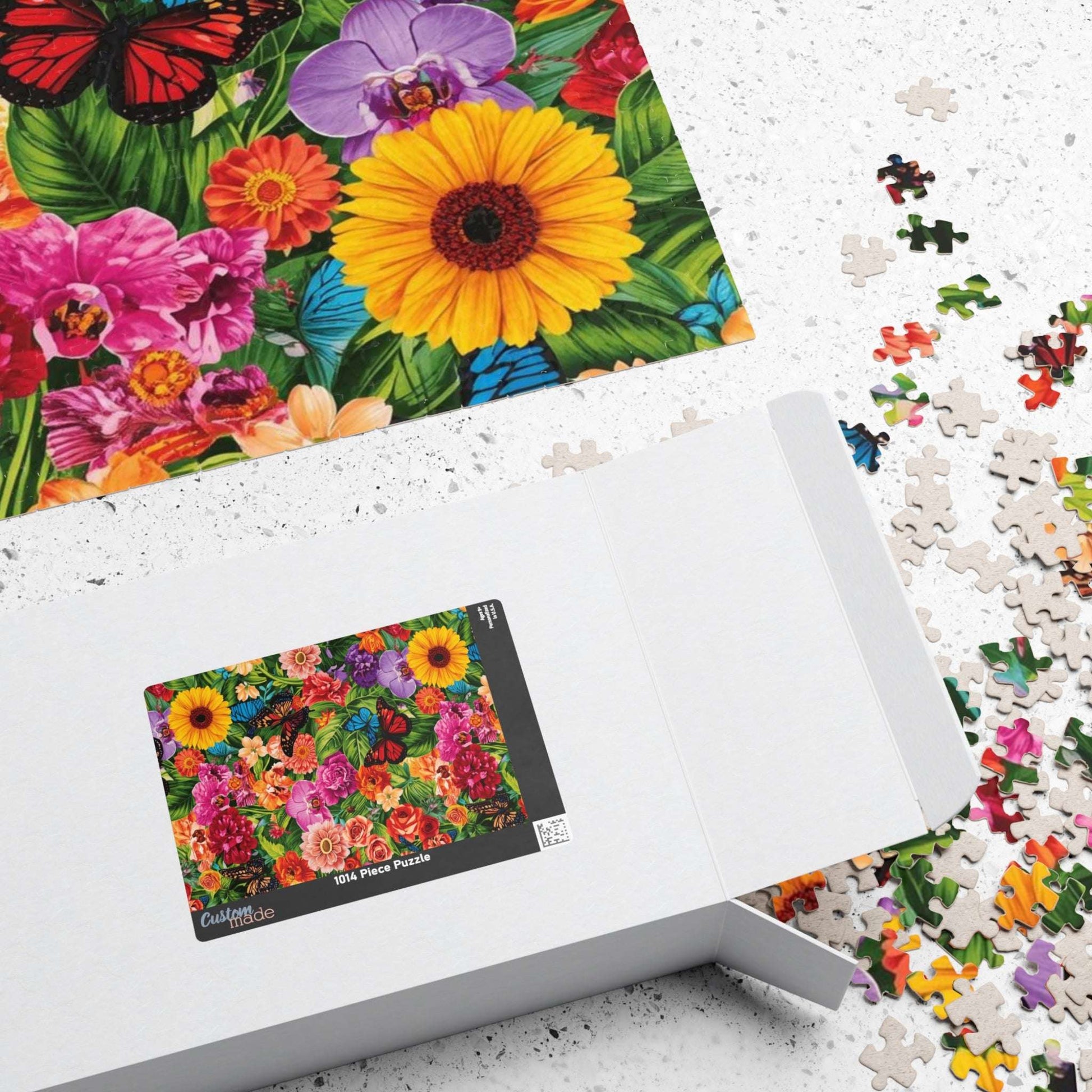 Garden Collage Jigsaw Puzzle – Overlapping Flowers, Butterflies, and Green Leaves in a Vibrant Nature Puzzle Puzzle The Puzzle Chest
