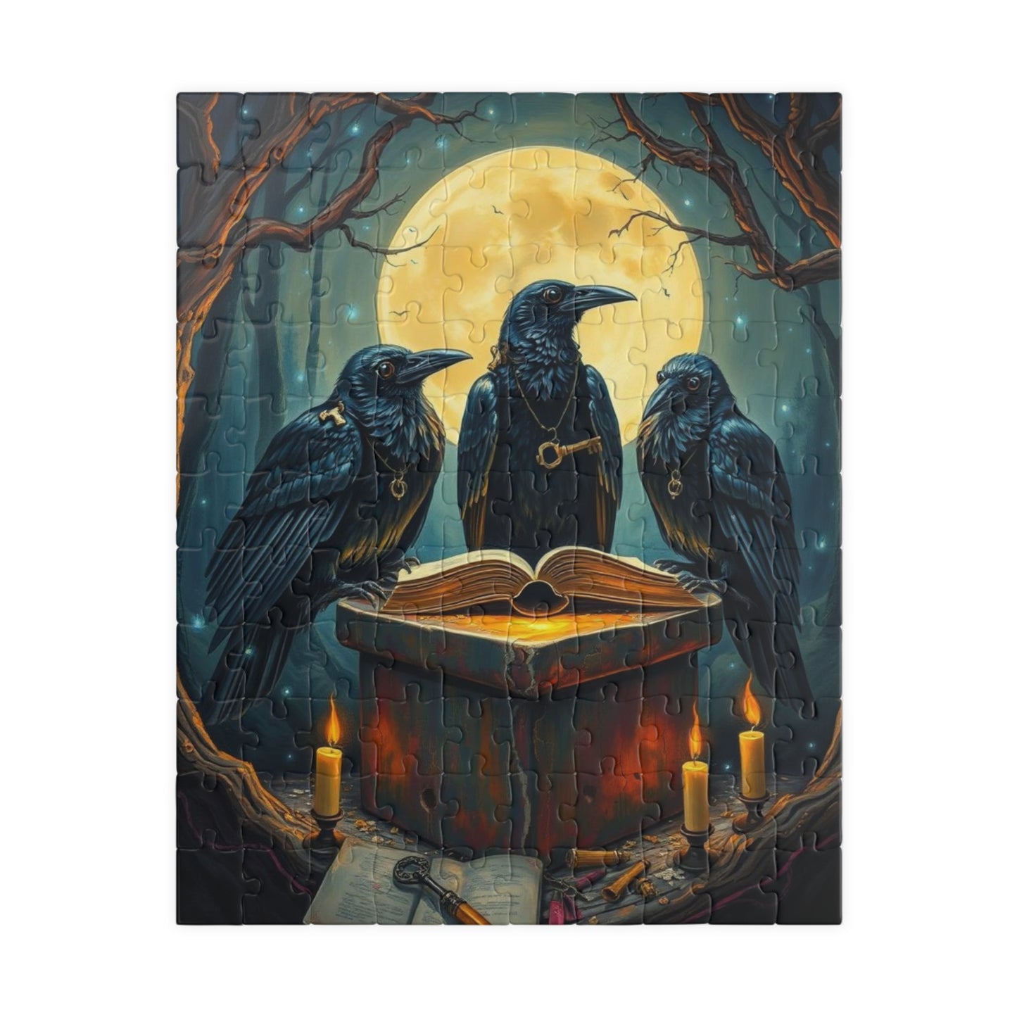 Ravens Court Jigsaw Puzzle for Adult Gothic Art Puzzle Lover, Mystical Dark Fantasy Game, Halloween Gift for Friend, Mindful Brain Teaser