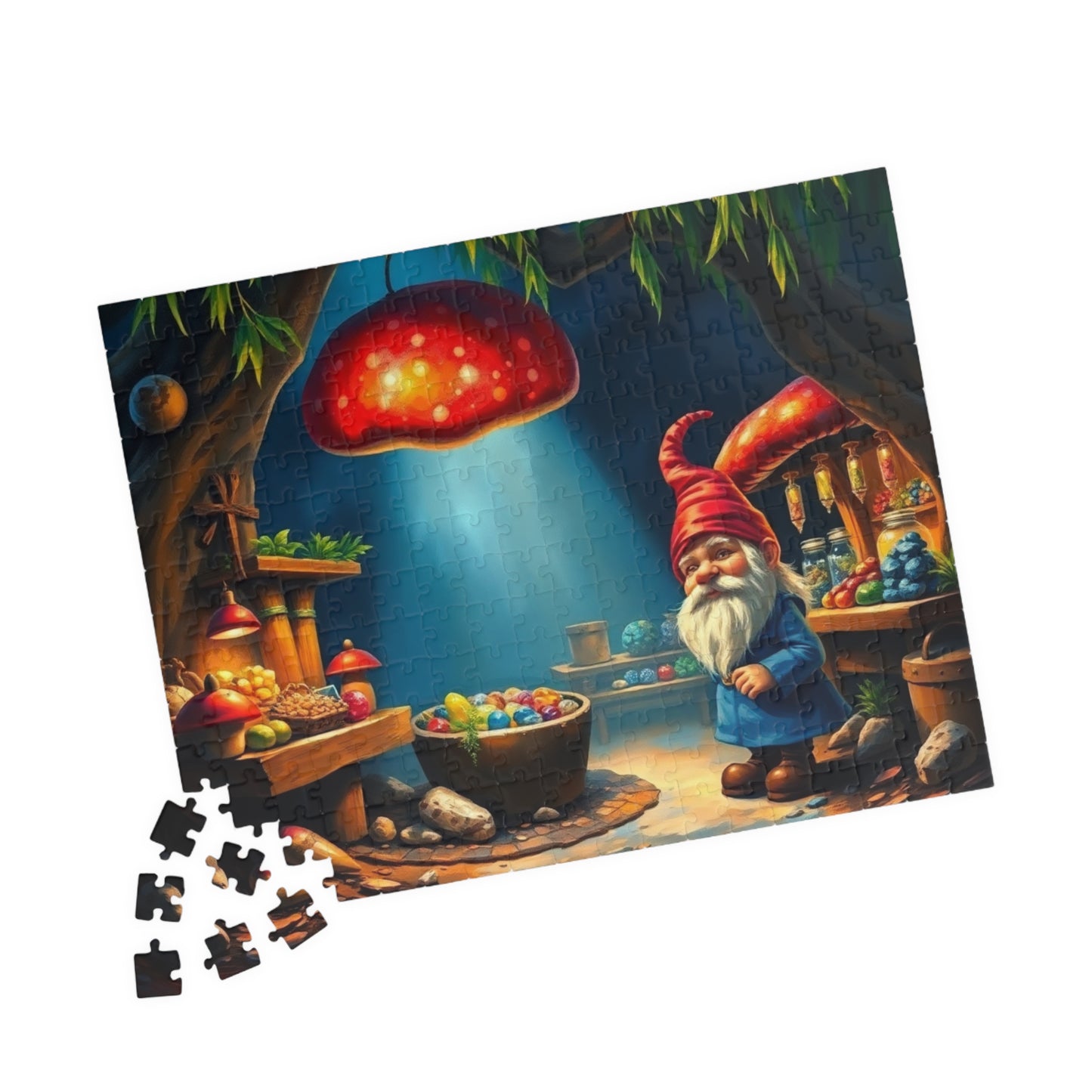 Hidden Mushroom Marketplace Puzzle, Fantasy Willow Tree Gnome Jigsaw Game for Adults and Teens, Puzzle Lover Gift, Mindfulness 252 pcs (Horizontal) Puzzle The Puzzle Chest