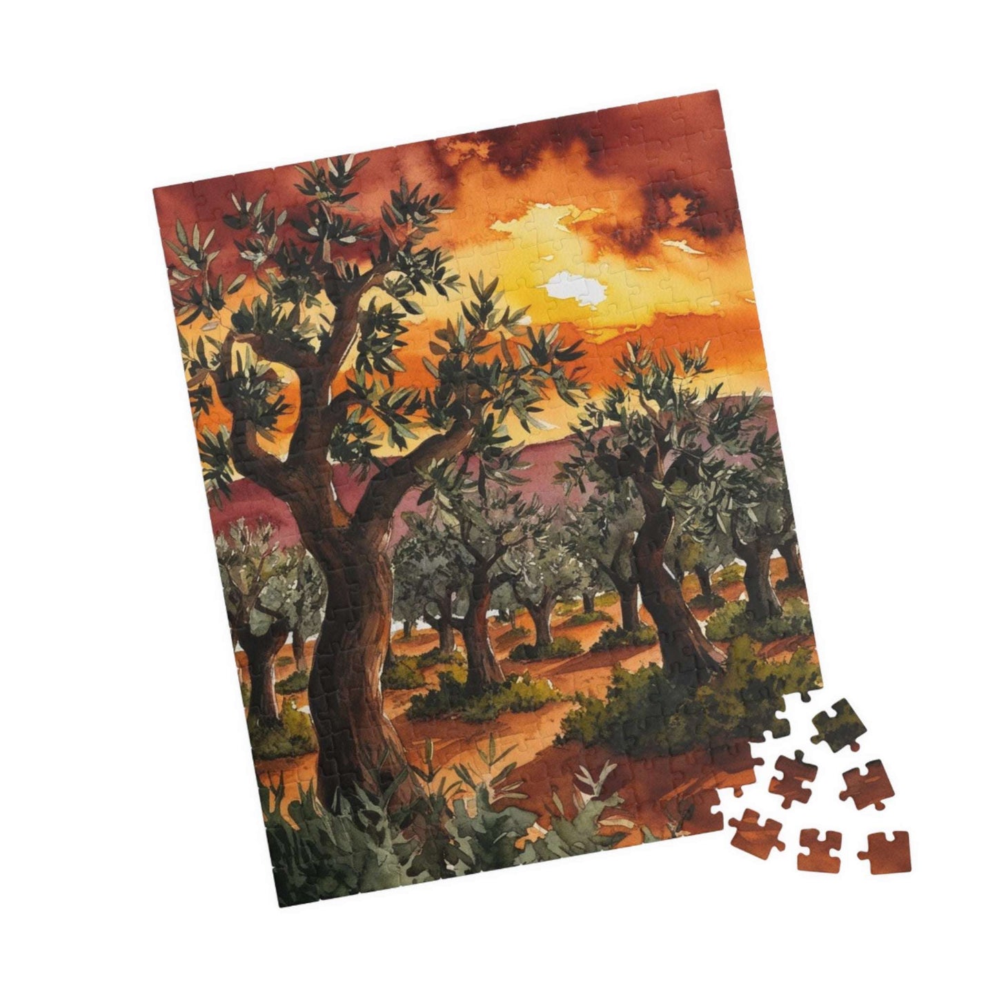 Olive Grove Sunset Puzzle, Landscape Jigsaw Game with Earthy Tones and Expressive Trees, Van Gogh-Inspired Unique Giftable Puzzle for Adults Puzzle The Puzzle Chest
