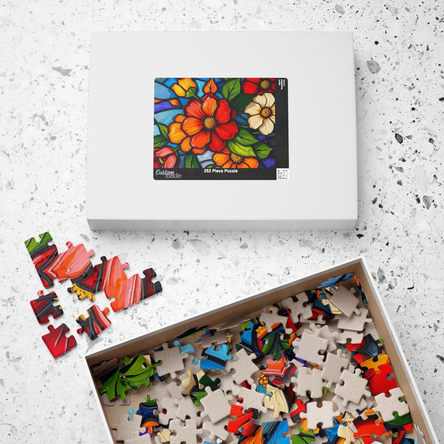 Petal Prism Floral Jigsaw Puzzle Stained Glass Style Flower Design, Gift for Puzzle Lover, Mindfulness Activity, Game Nights, Brain Teaser