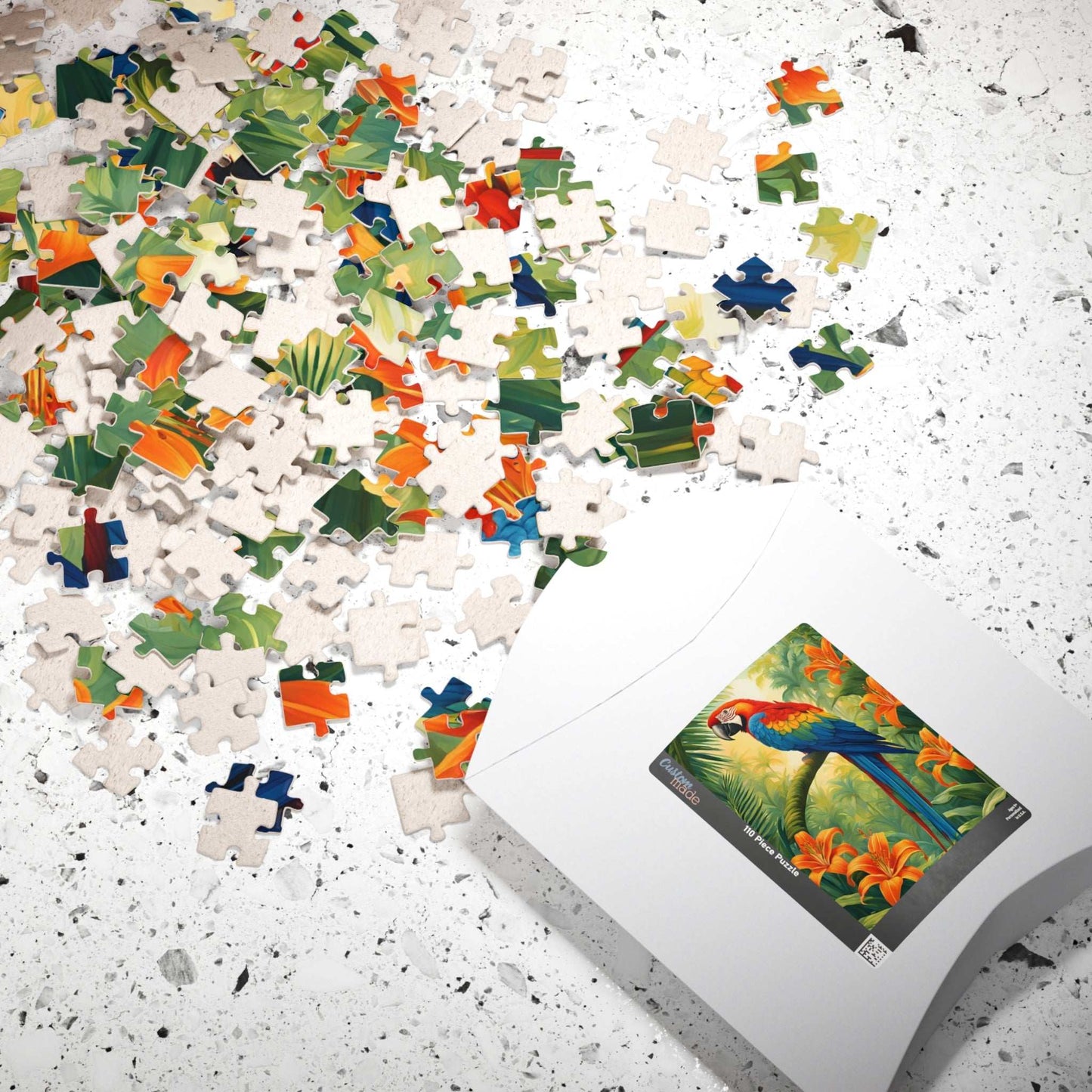 Colorful Parrot Puzzle, Tropical Jungle and Tiger Lilly Flower Scene, Nature-Inspired Jigsaw Game, Best Unique Bird Lover Gift, Mindfulness Puzzle The Puzzle Chest