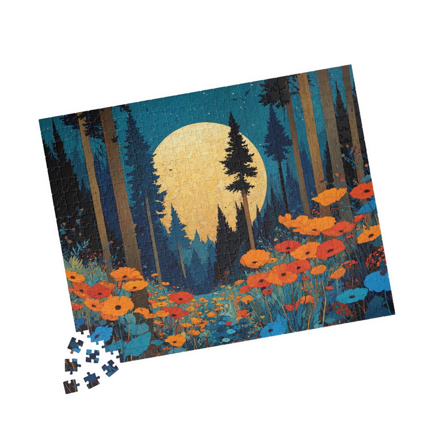 Mystical Night Garden Jigsaw Puzzle – Wildflower Forest Beneath the Moon, Nature-Inspired Landscape Puzzle 520 pcs (Horizontal) Puzzle The Puzzle Chest