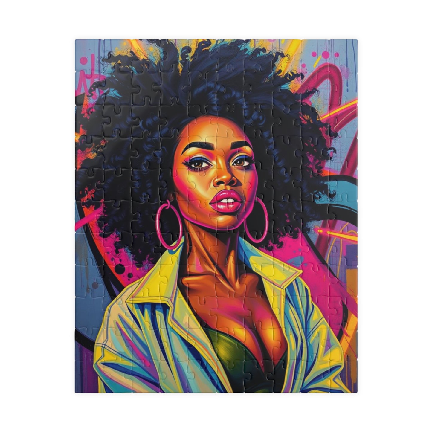 Black Woman Afro Puzzle - Abstract Pop Art Graffiti Background Jigsaw, Afrocentric, Black Art, 110, 252, 520, 1014-piece 110 pcs (Vertical) Puzzle The Puzzle Chest