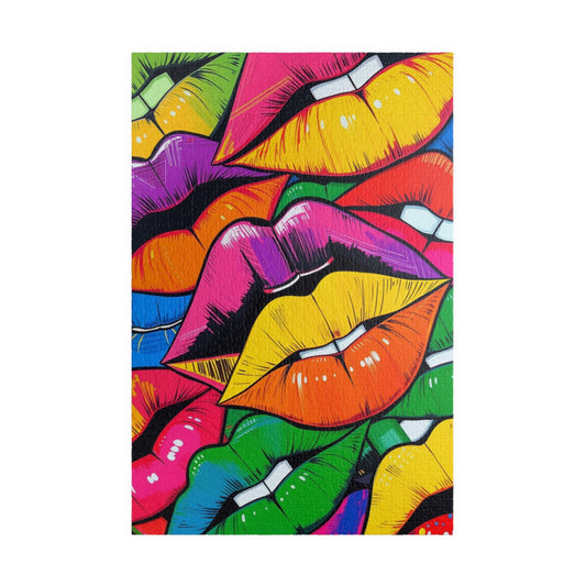 Colorful Lips Collage Puzzle, Electric Vivid Colors, Bold Artwork, Chaotic Design, Lip Art Jigsaw, Mind Games, Artistic Challenge, Vibrant 1014 pcs (Vertical) Puzzle The Puzzle Chest