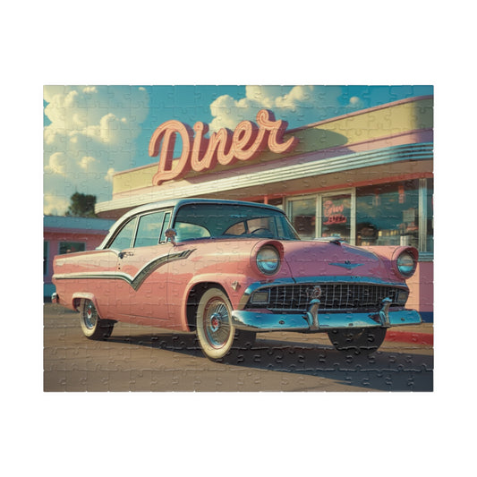 Vintage Auto Jigsaw Puzzle, 1955 Crown Victoria Retro Diner Scene, Nostalgic Auto Art 252 pcs (Horizontal) Puzzle The Puzzle Chest