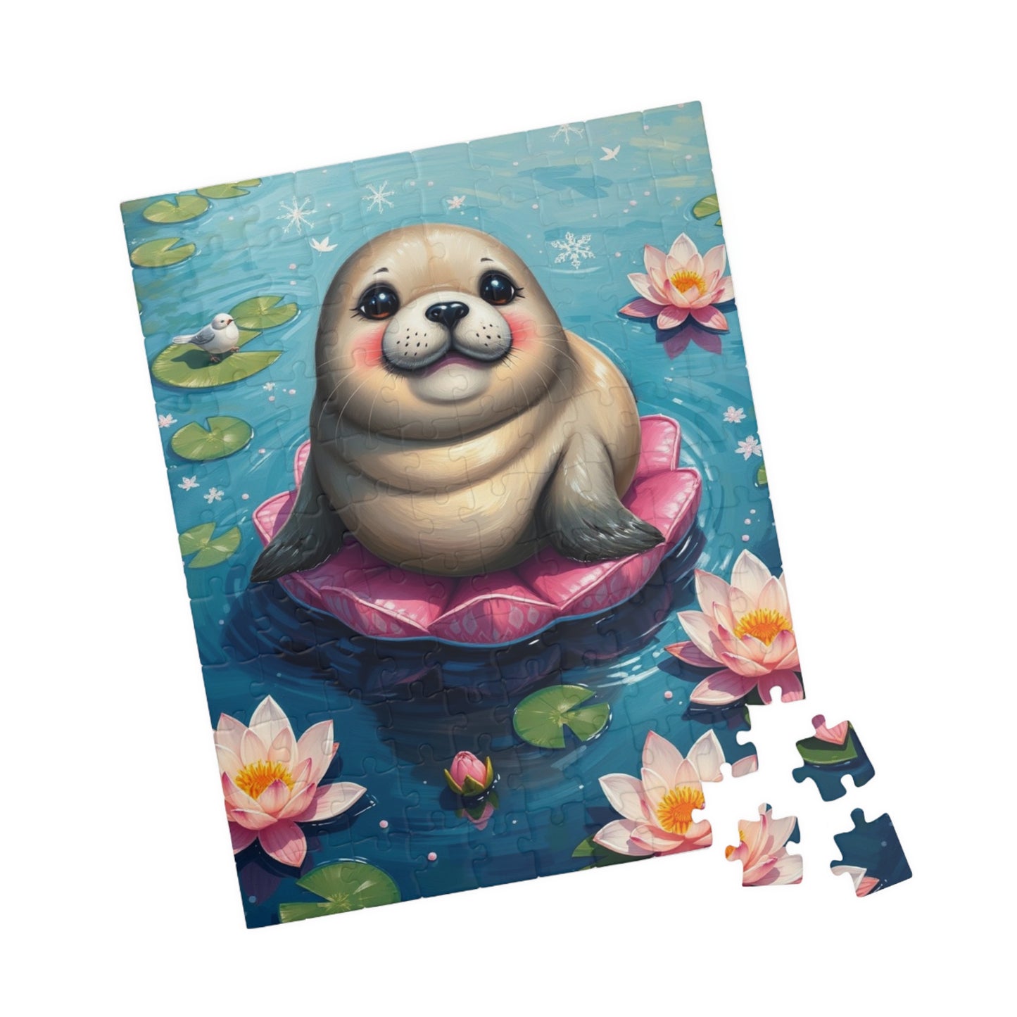 Cute Seal Jigsaw Puzzle with Lilies, Family Fun Activity, Home Entertainment, Gift for Animal Lover Puzzle The Puzzle Chest