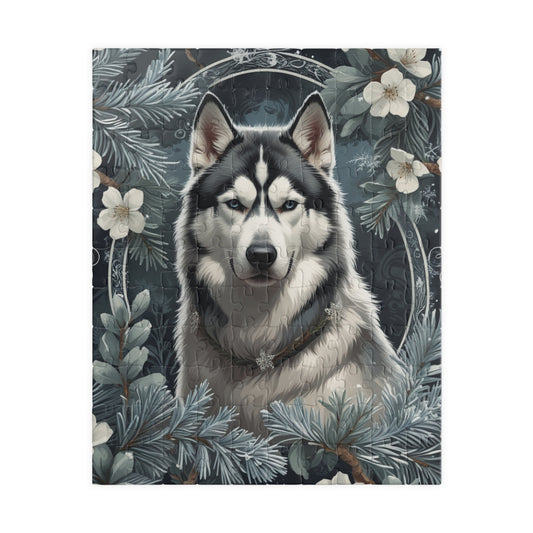 Siberia Husky Vintage Jigsaw Puzzle, Winter Nature-Inspired Dog Theme Puzzle Gift for Art Lover Dog Enthusiast Hobbyist, Fun Family Friendly 110 pcs (Vertical) Puzzle The Puzzle Chest