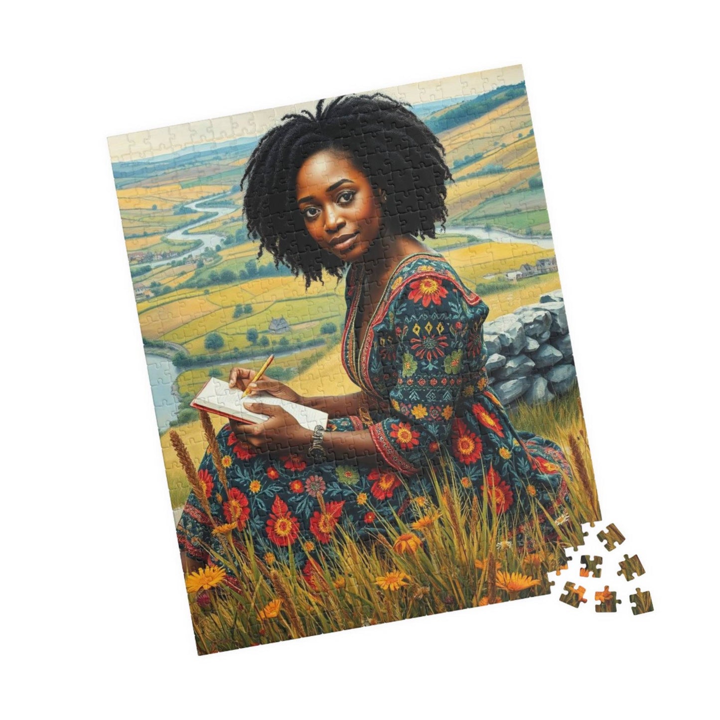The Sketcher Jigsaw Puzzle - Black Woman Drawing on Hillside, Afrocentric Puzzle Art, African American Artwork 520 pcs (Vertical) Puzzle The Puzzle Chest