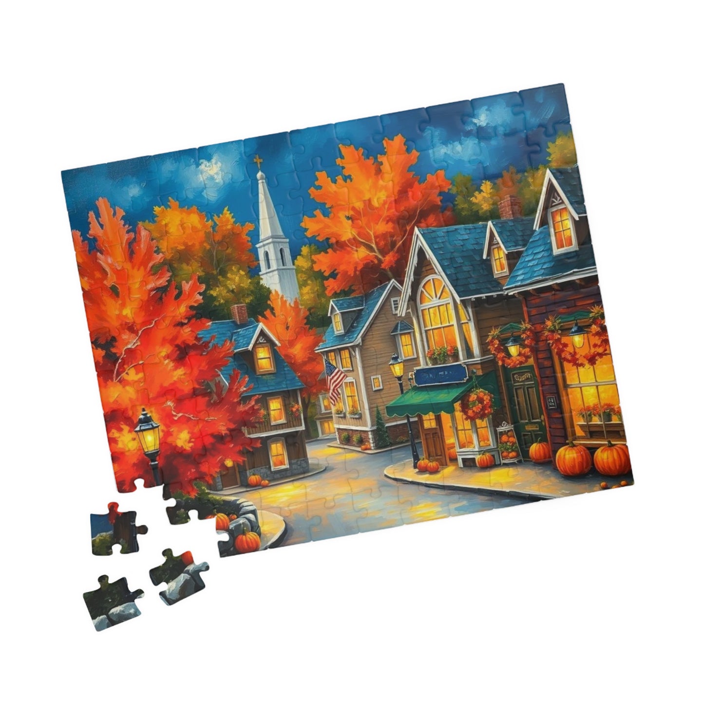 New England Village Jigsaw Puzzle Autumn, Thanksgiving Activity, Mindful Hobby, Family Fun Game, Fall Gift, Seasonal Indoor Entertainment Puzzle The Puzzle Chest