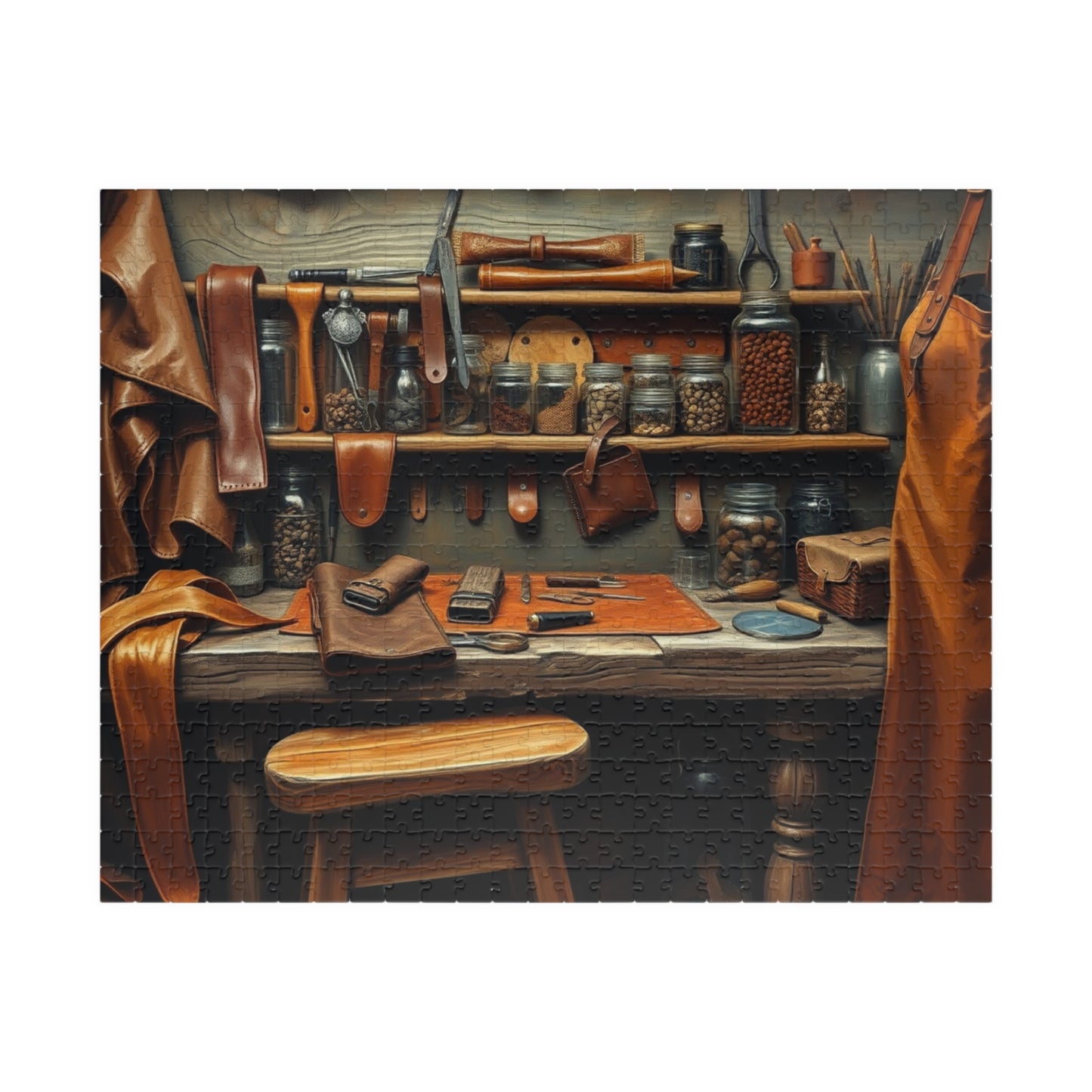 Rustic Leatherworking Bench Puzzle (110-1014 Piece), Leathercraft Work Studio Jigsaw Game, Relaxing Activity for Craft and Puzzle Enthusiast 520 pcs (Horizontal) Puzzle The Puzzle Chest