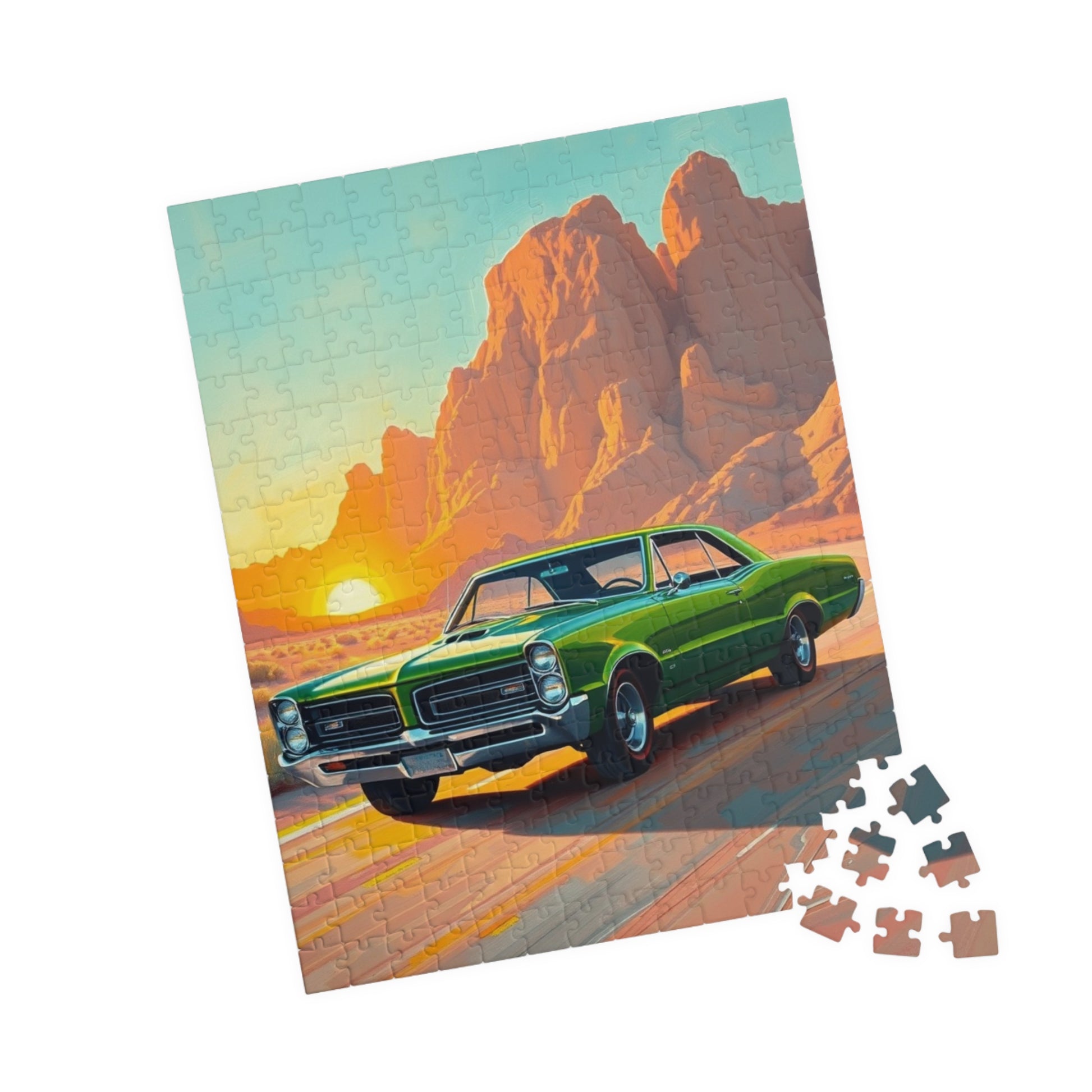 Vintage Car Sunset Puzzle - 1966 GTO Auto Jigsaw Game, Nostalgic Vehicle Puzzle The Puzzle Chest